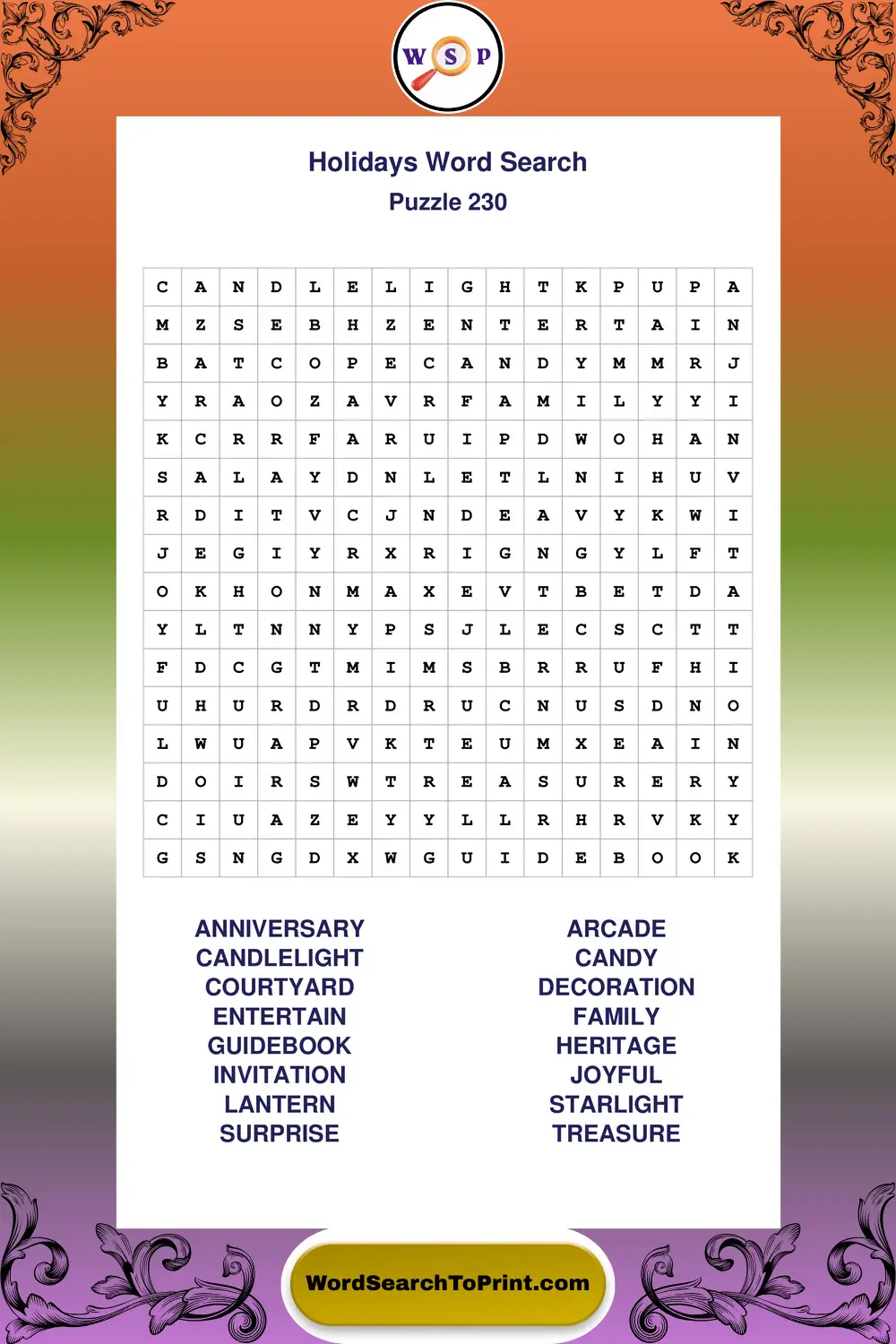 Holidays Word Search Puzzle 230