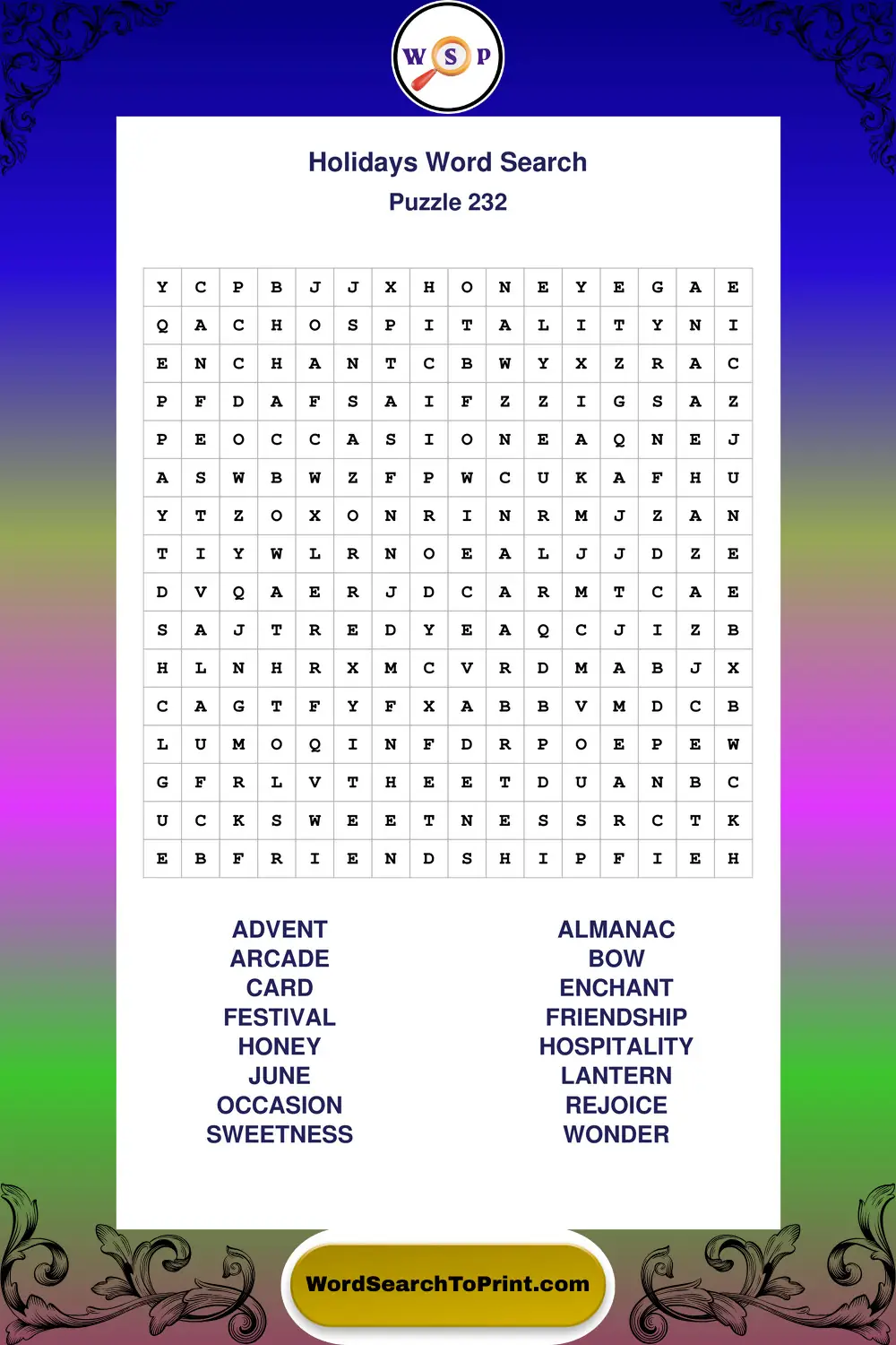 Holidays Word Search Puzzle 232