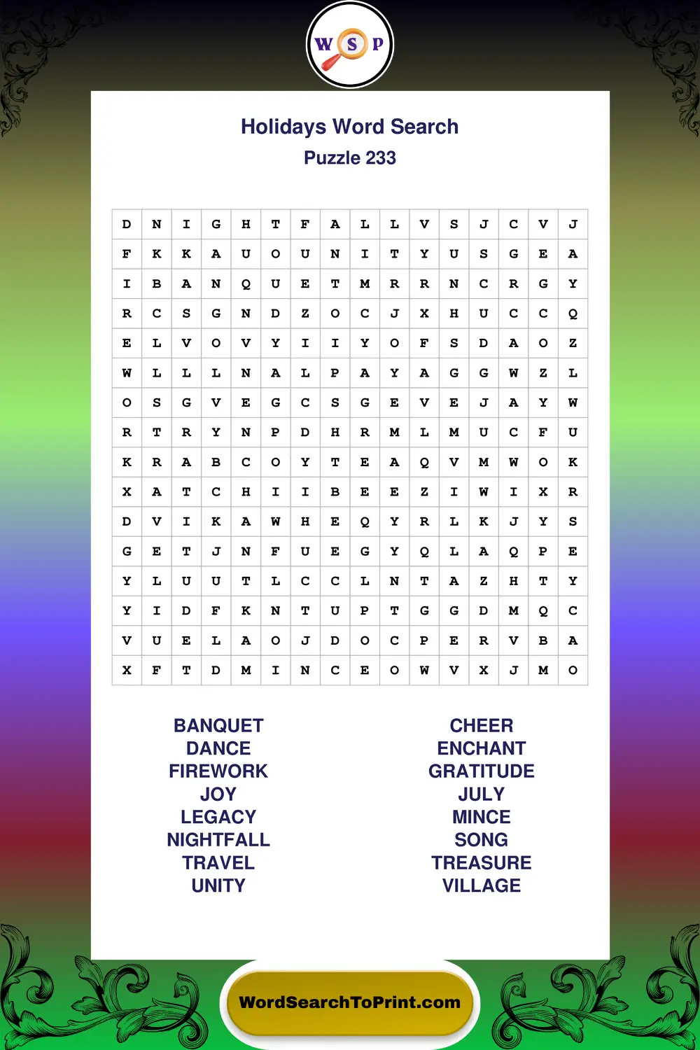 Holidays Word Search Puzzle 233