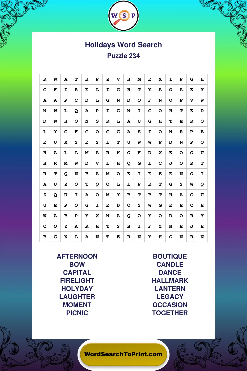 Holidays Word Search Puzzle 234