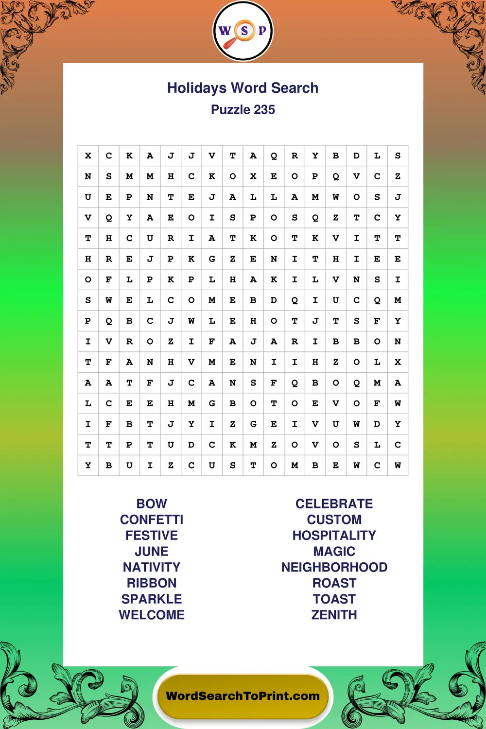 Holidays Word Search Puzzle 235