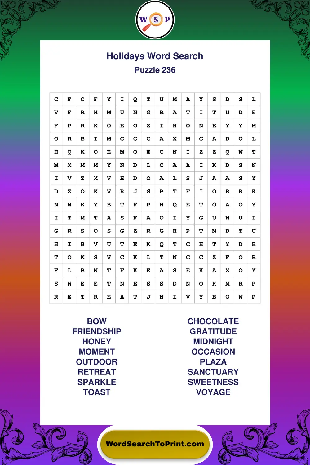 Holidays Word Search Puzzle 236