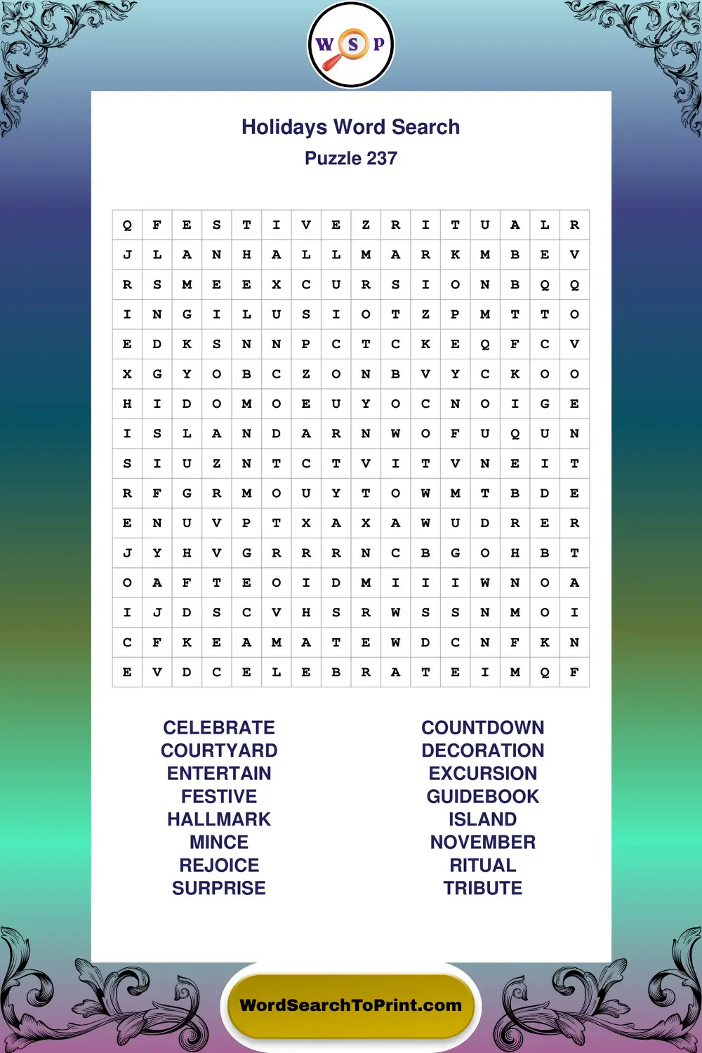 Holidays Word Search Puzzle 237
