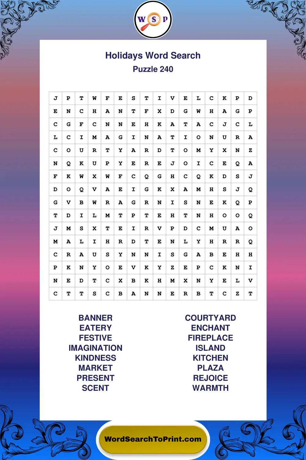 Holidays Word Search Puzzle 240