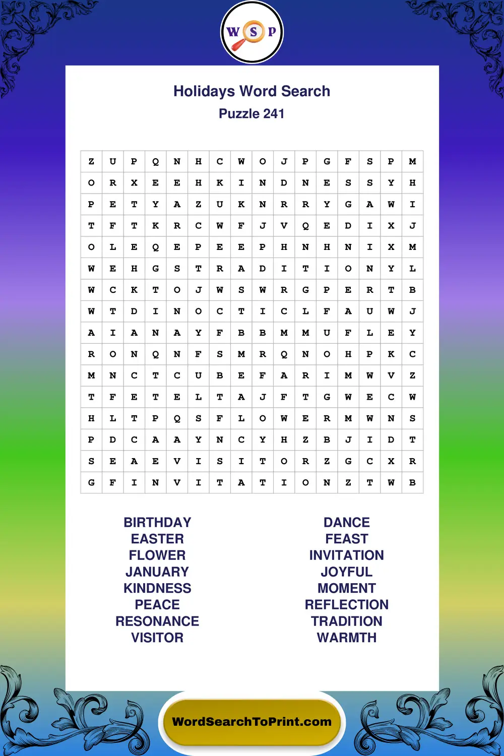 Holidays Word Search Puzzle 241