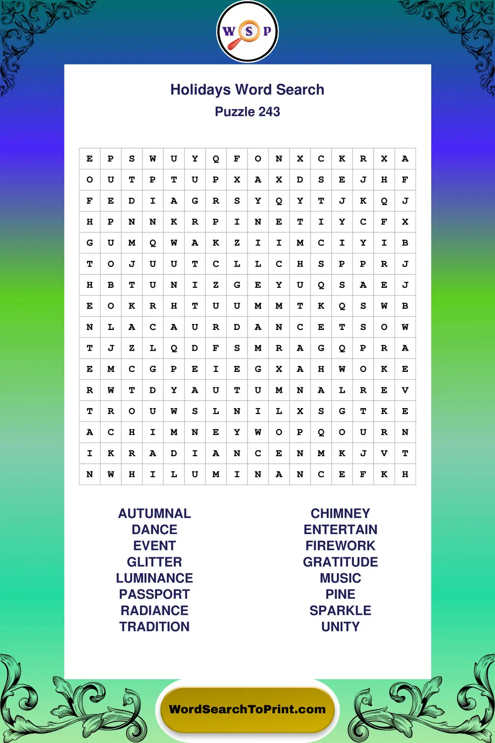 Holidays Word Search Puzzle 243