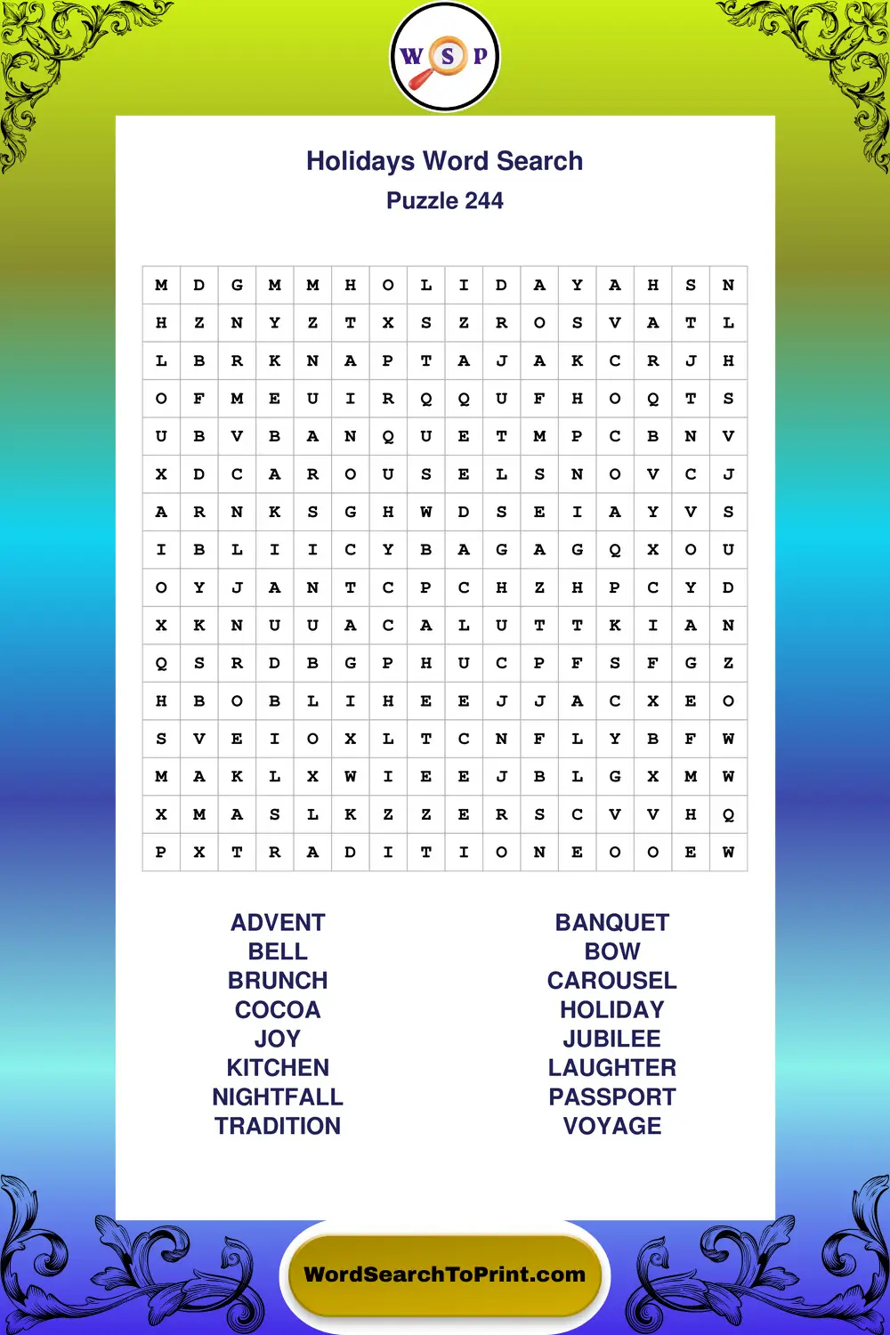 Holidays Word Search Puzzle 244