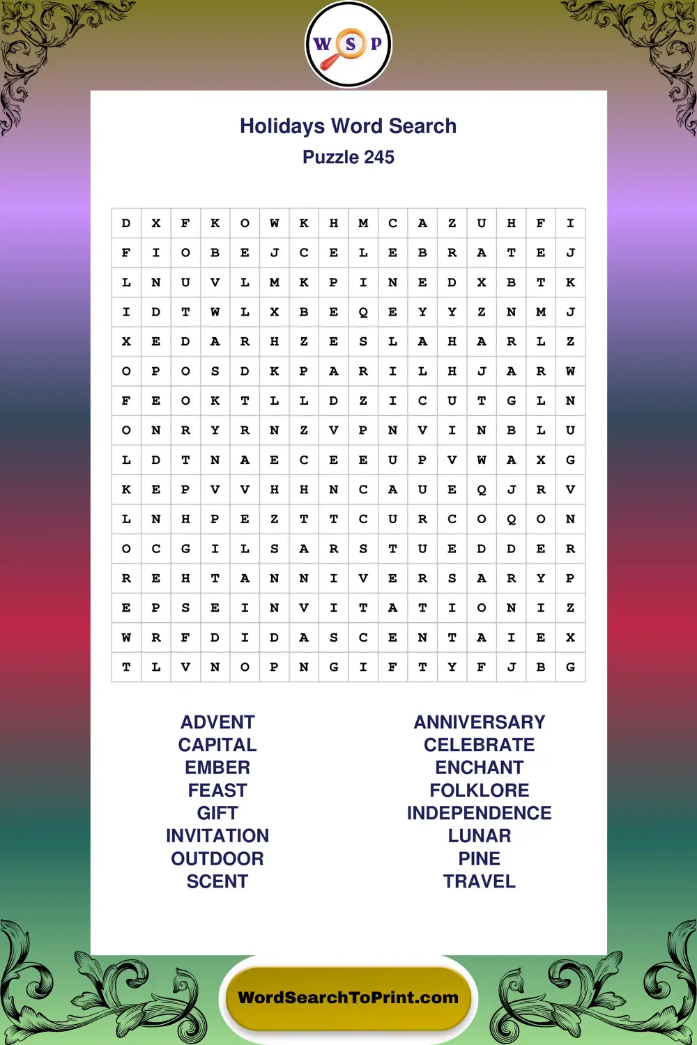 Holidays Word Search Puzzle 245