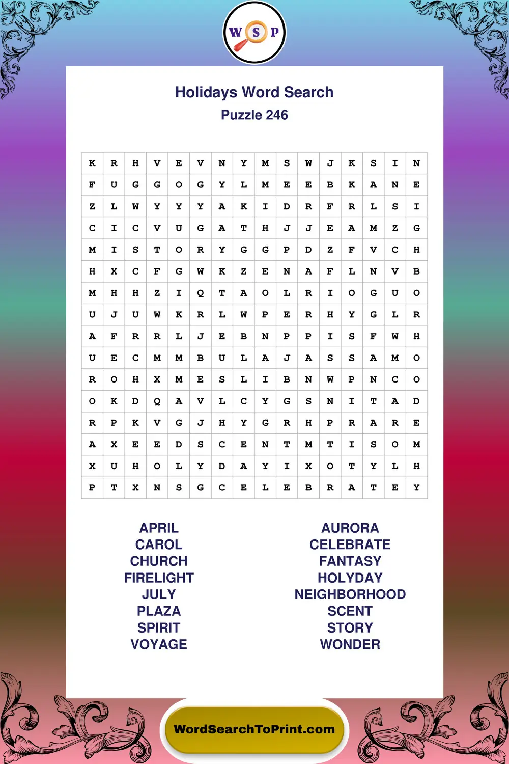 Holidays Word Search Puzzle 246