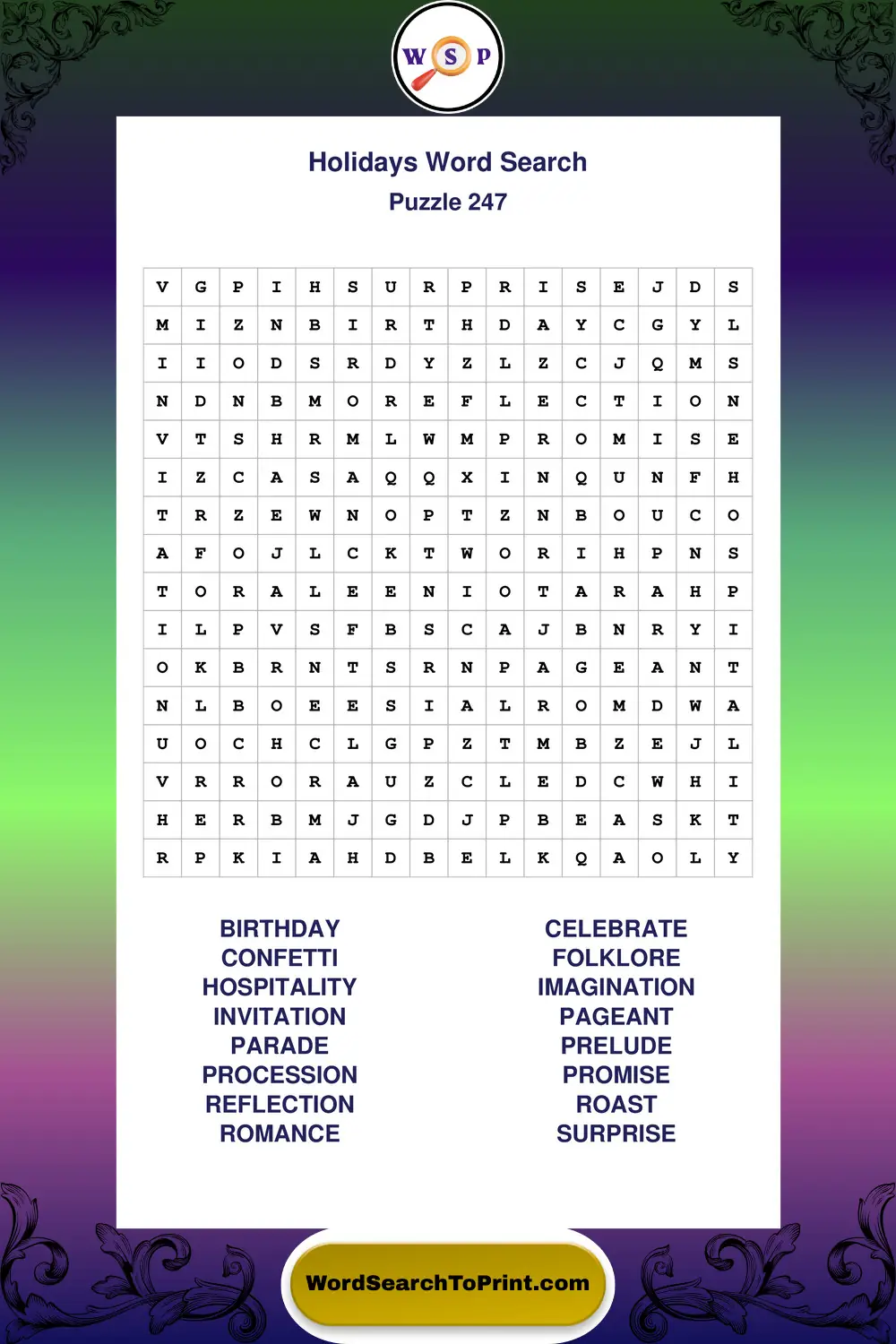 Holidays Word Search Puzzle 247