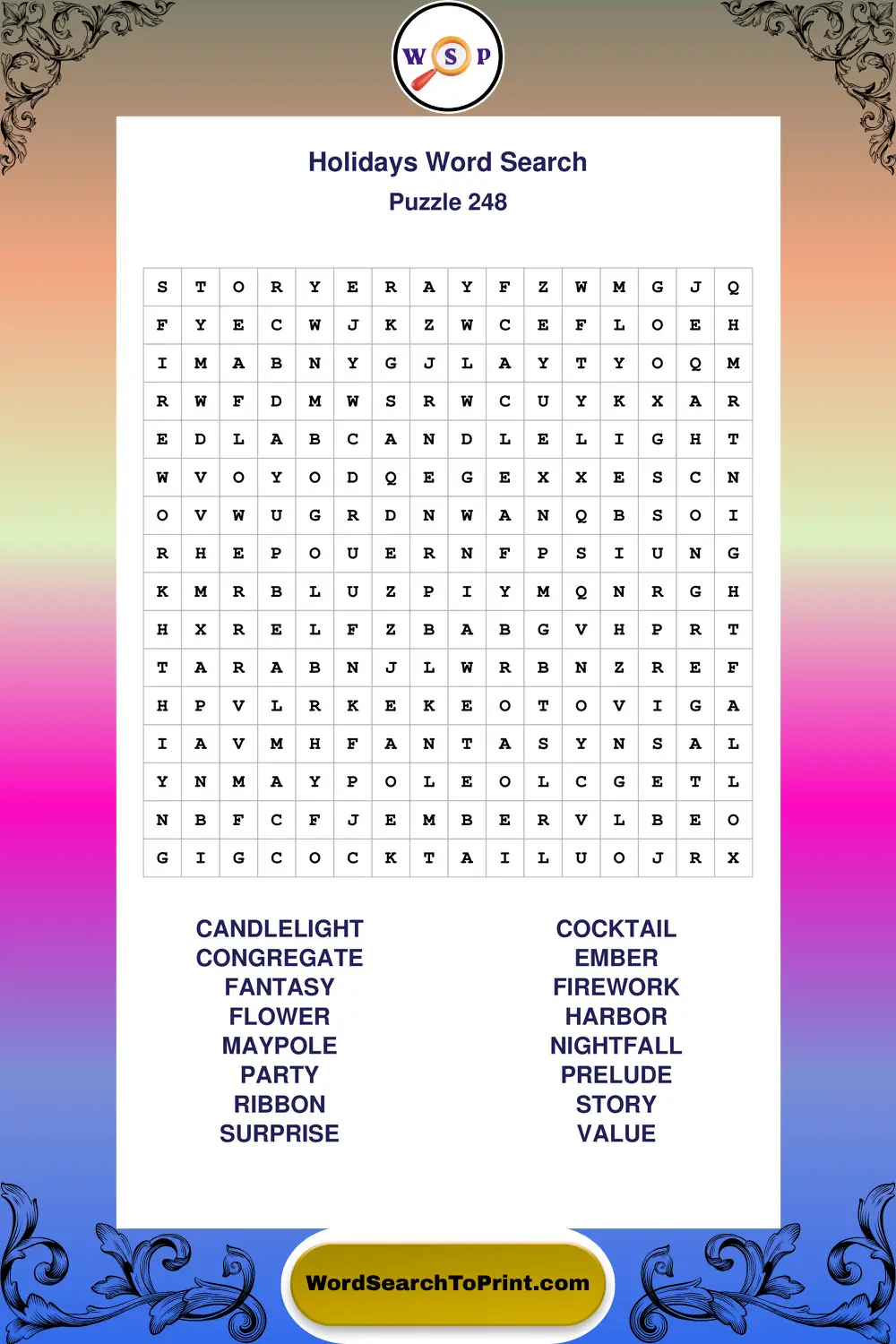 Holidays Word Search Puzzle 248