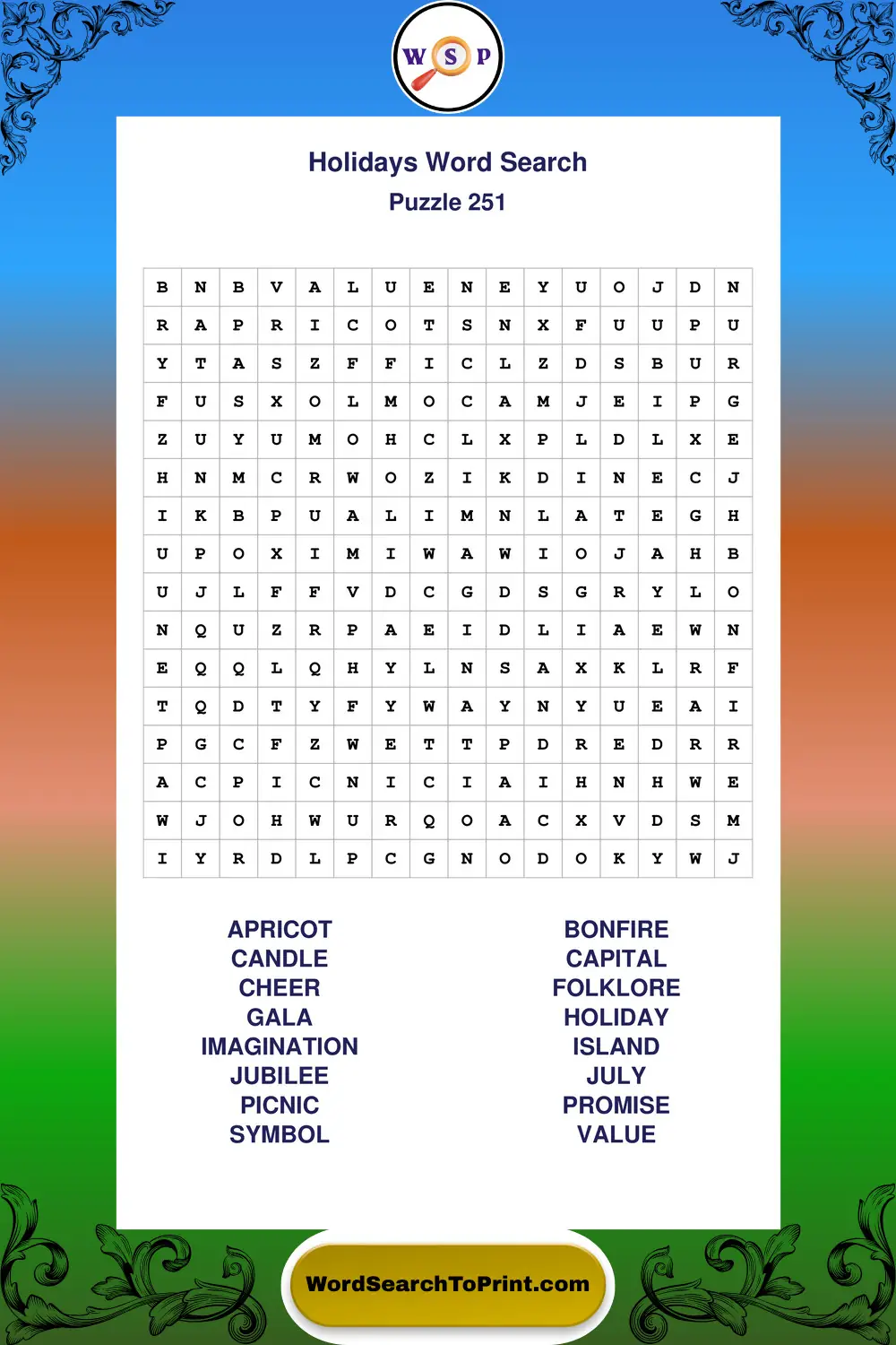 Holidays Word Search Puzzle 251
