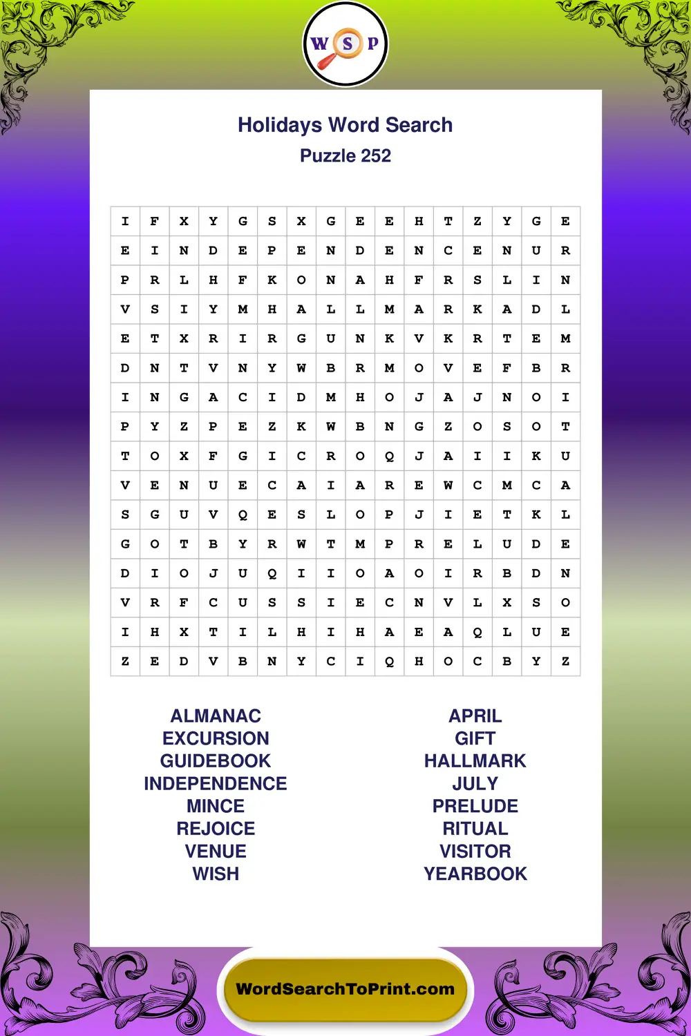 Holidays Word Search Puzzle 252