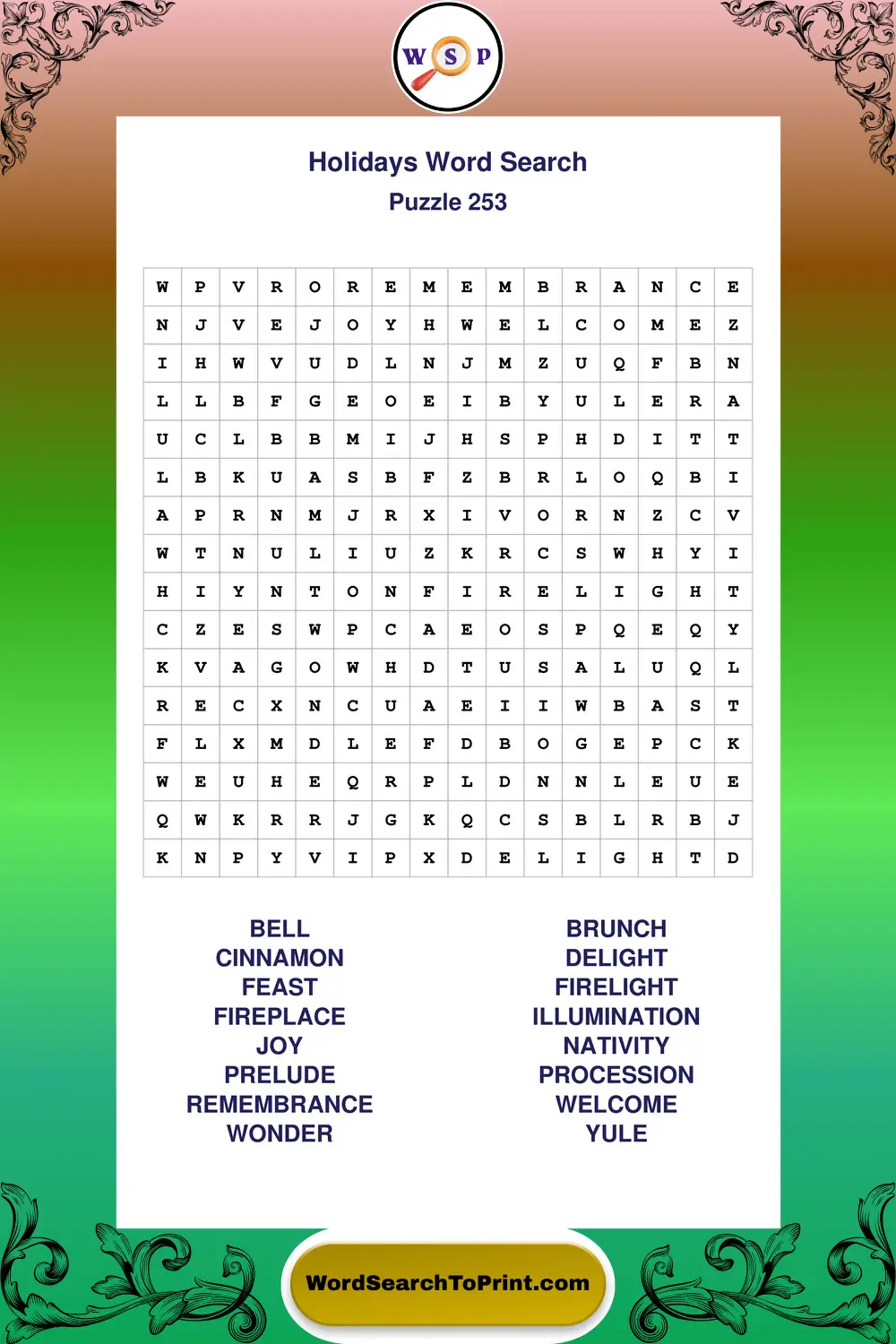 Holidays Word Search Puzzle 253