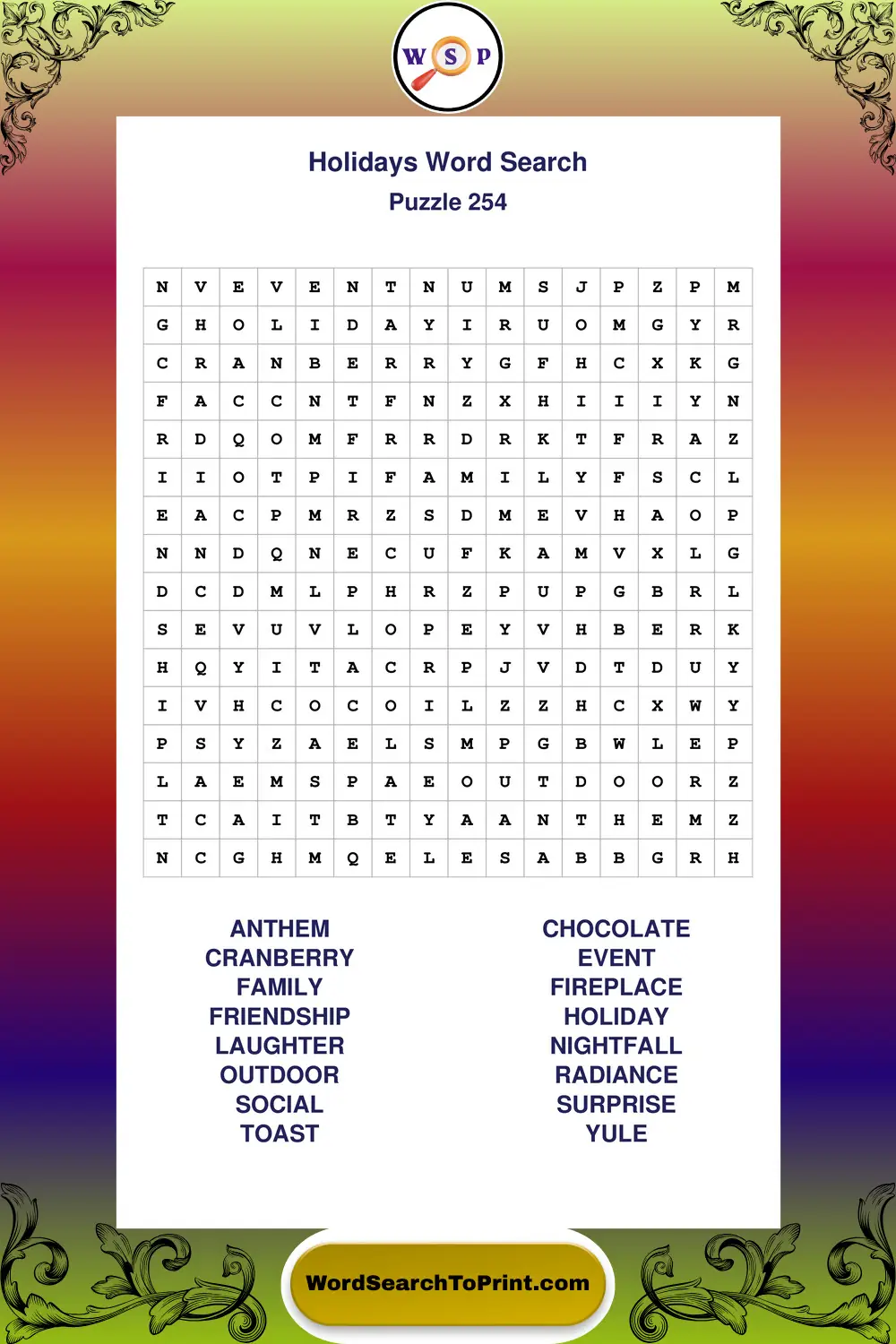 Holidays Word Search Puzzle 254