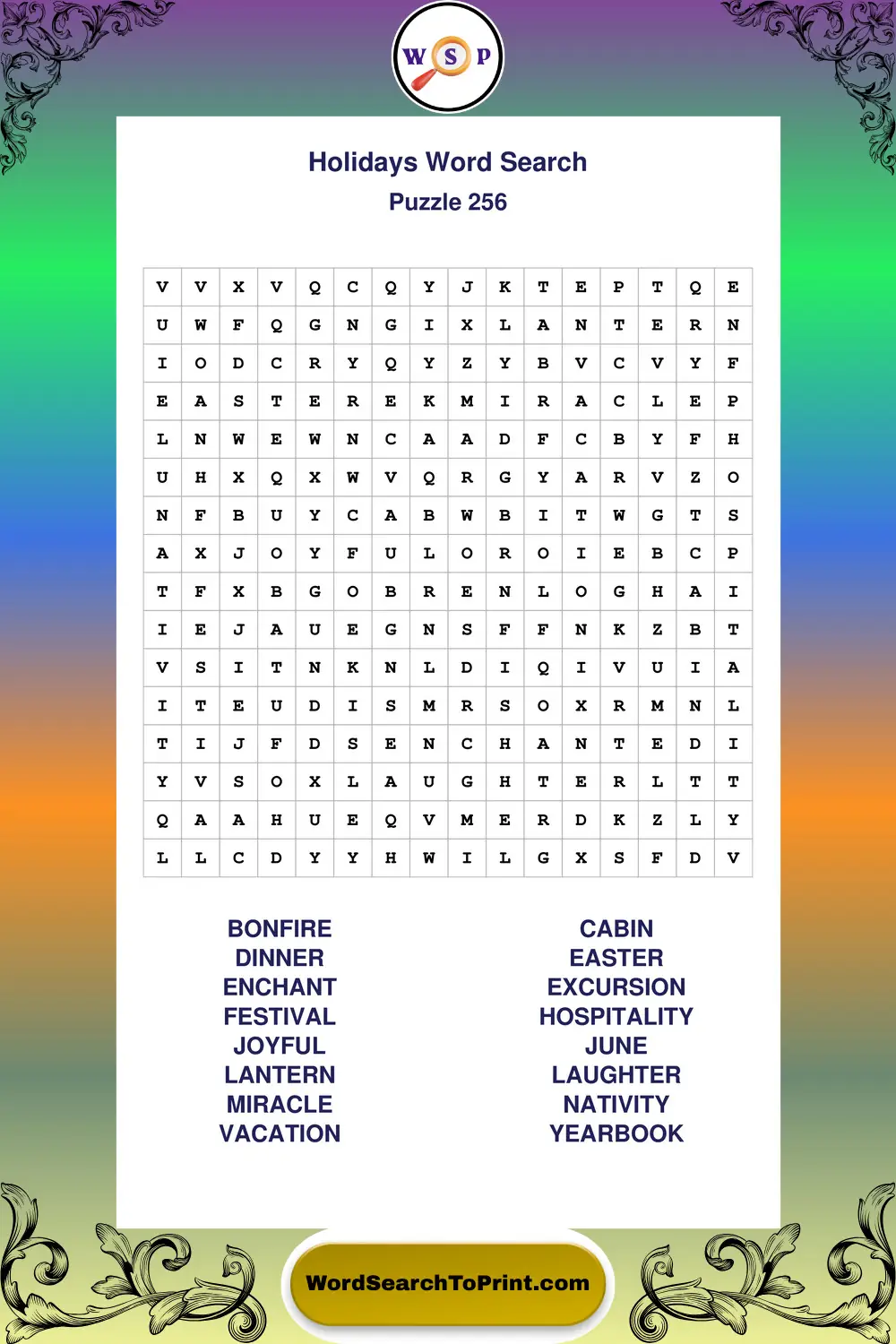 Holidays Word Search Puzzle 256