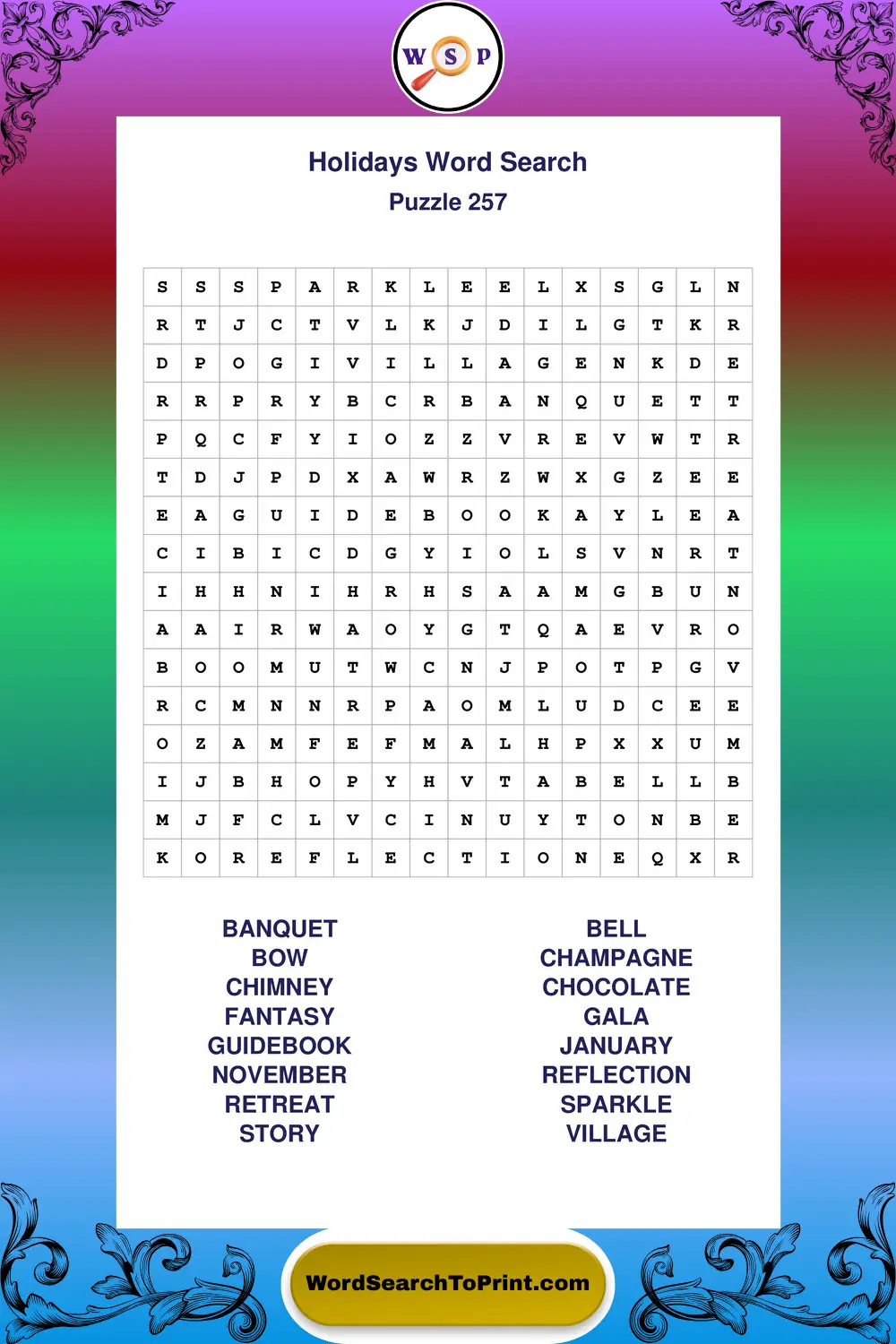Holidays Word Search Puzzle 257