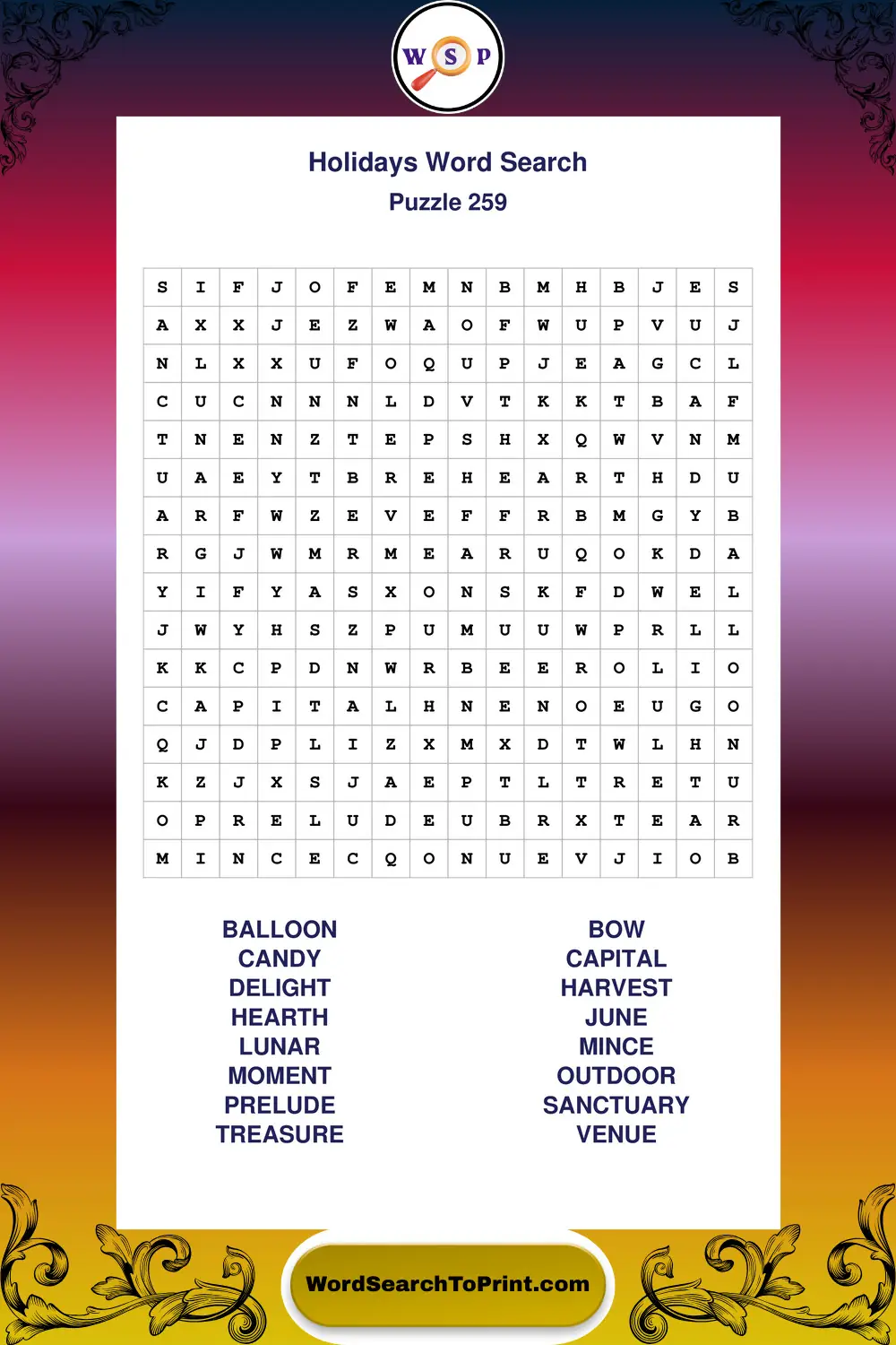 Holidays Word Search Puzzle 259