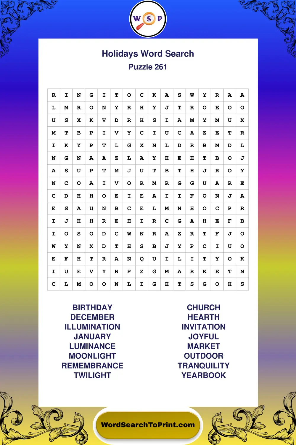 Holidays Word Search Puzzle 261
