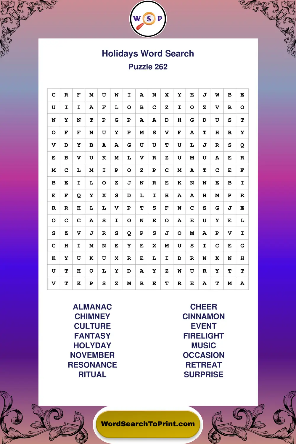 Holidays Word Search Puzzle 262
