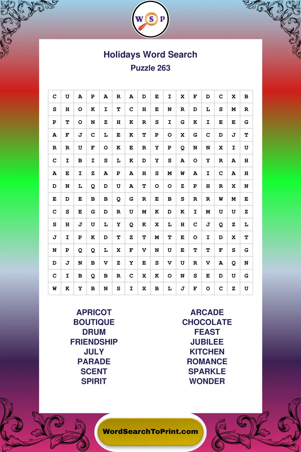 Holidays Word Search Puzzle 263