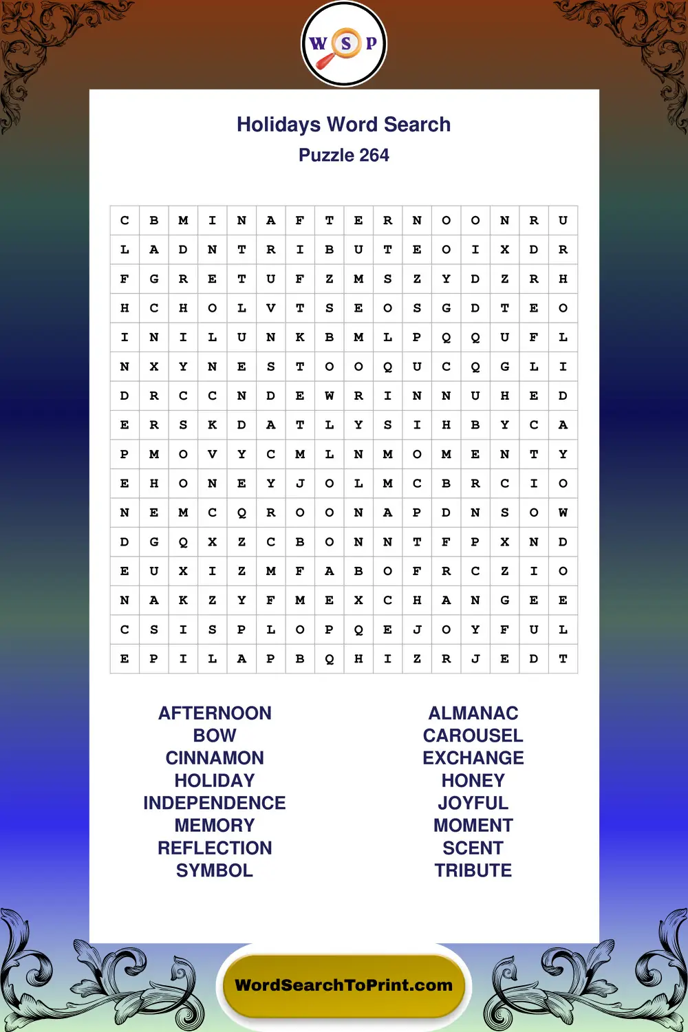 Holidays Word Search Puzzle 264