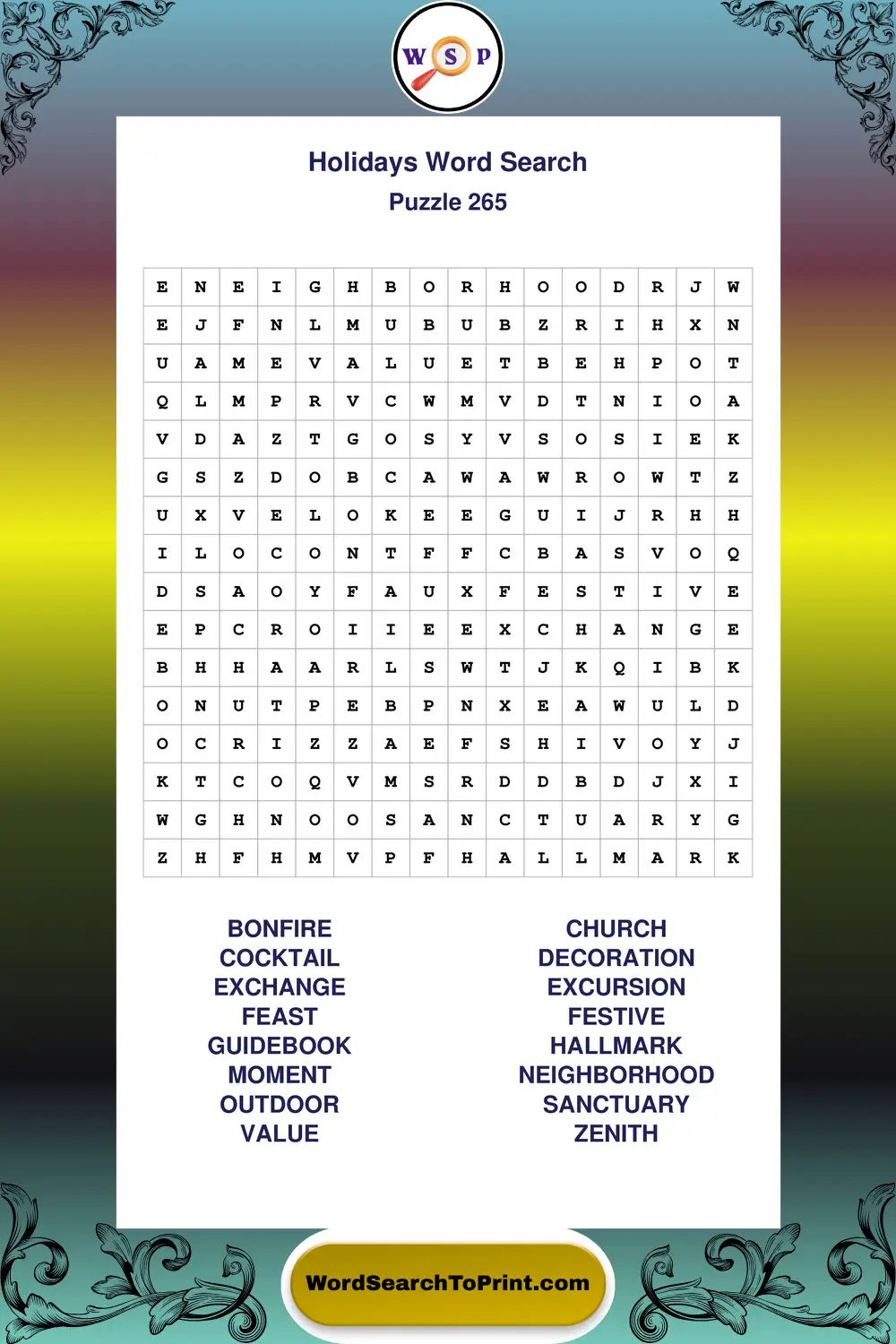 Holidays Word Search Puzzle 265