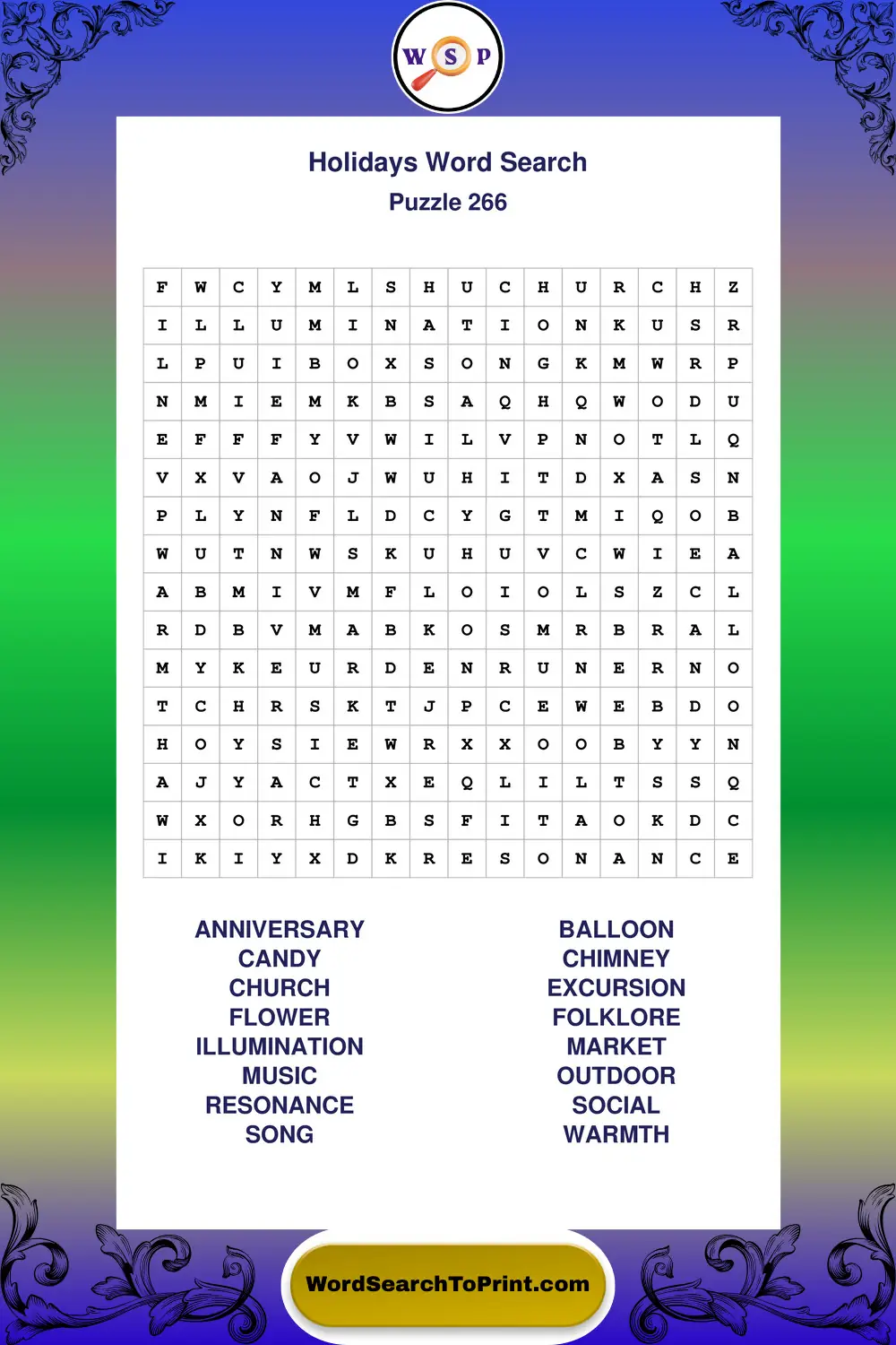 Holidays Word Search Puzzle 266