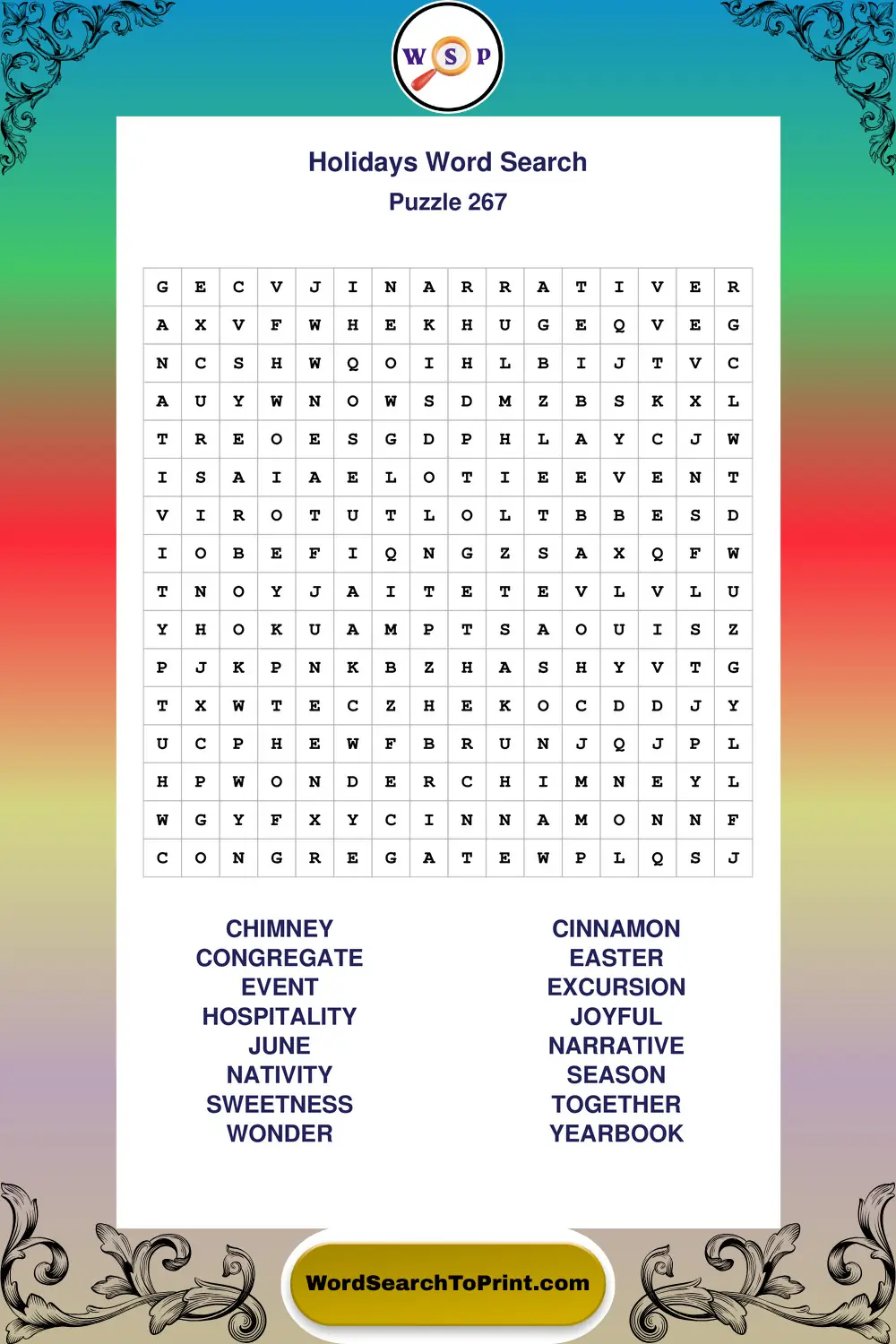 Holidays Word Search Puzzle 267