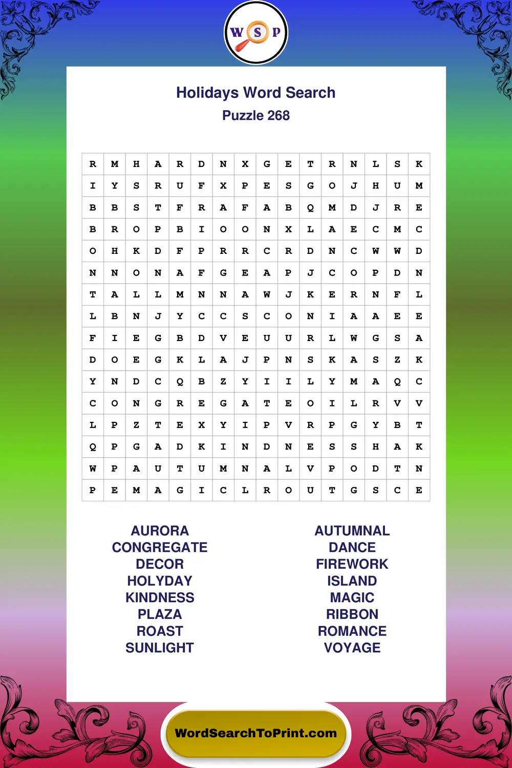 Holidays Word Search Puzzle 268
