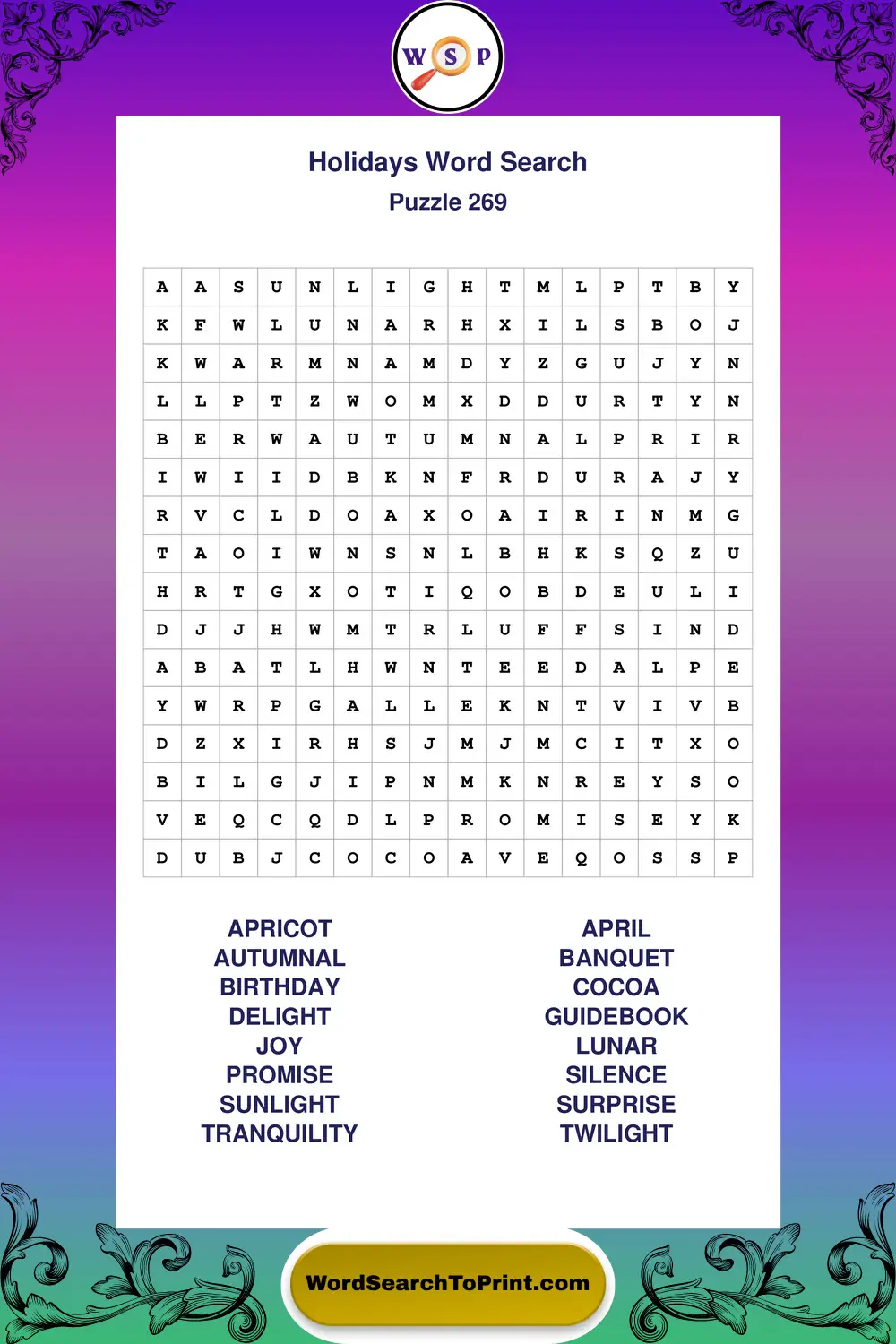 Holidays Word Search Puzzle 269