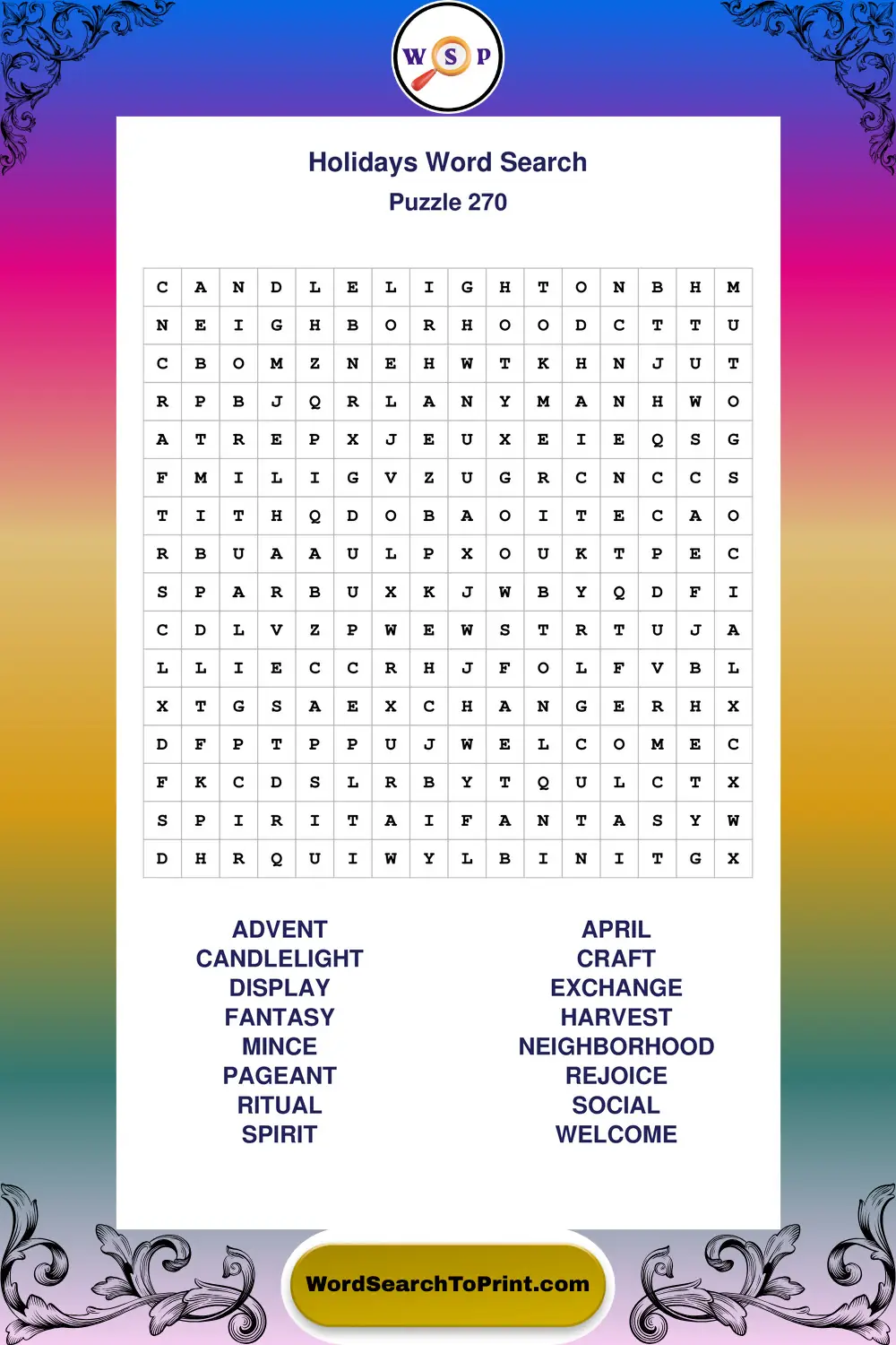 Holidays Word Search Puzzle 270