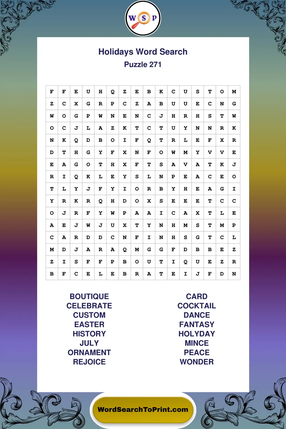 Holidays Word Search Puzzle 271
