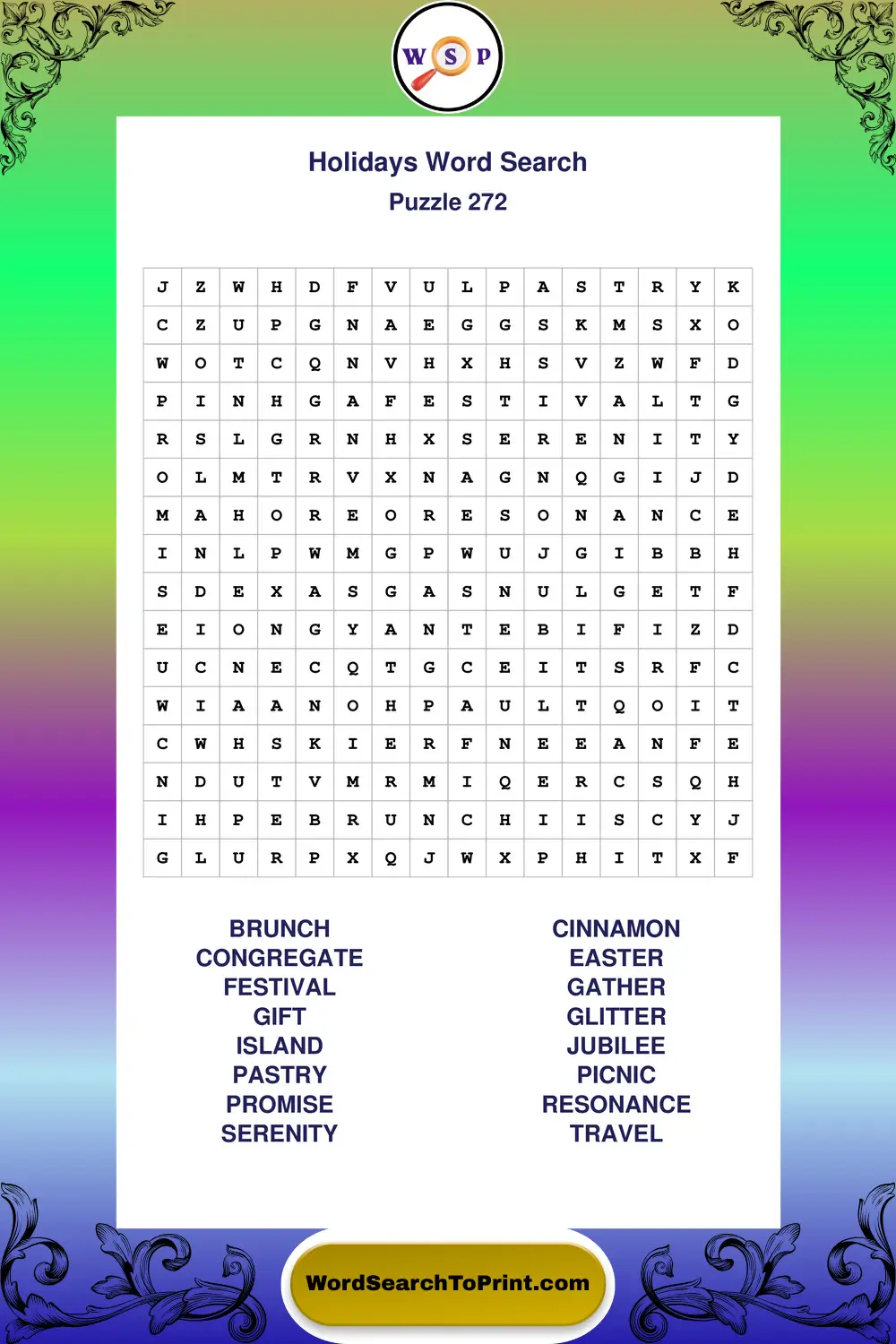 Holidays Word Search Puzzle 272