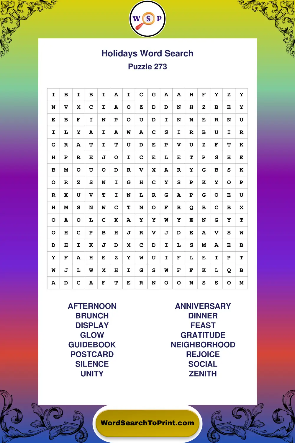 Holidays Word Search Puzzle 273