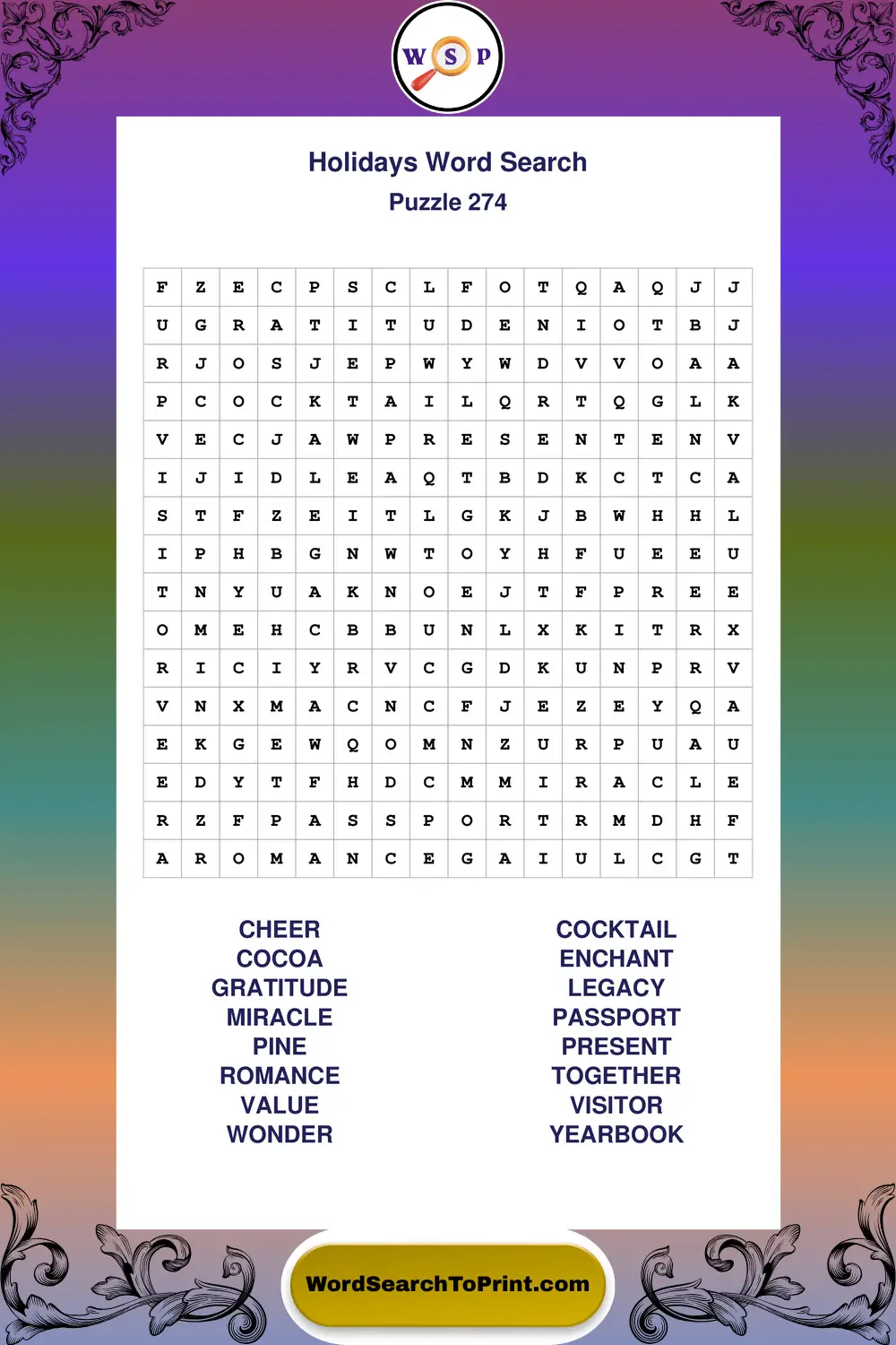 Holidays Word Search Puzzle 274