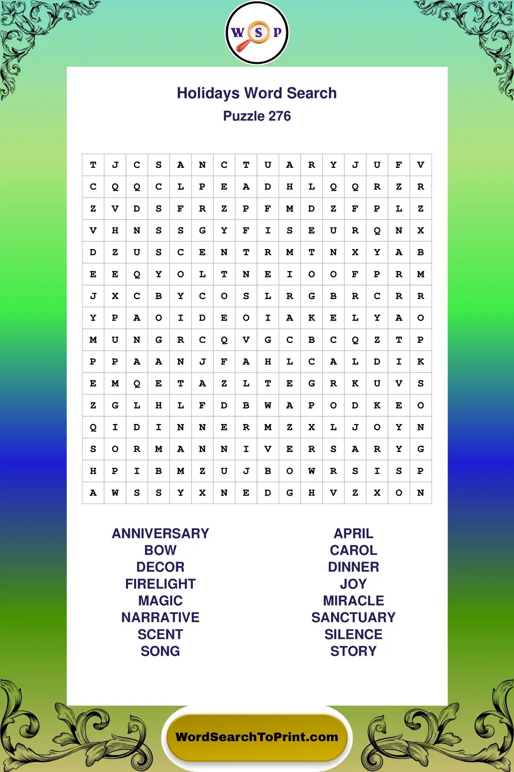 Holidays Word Search Puzzle 276