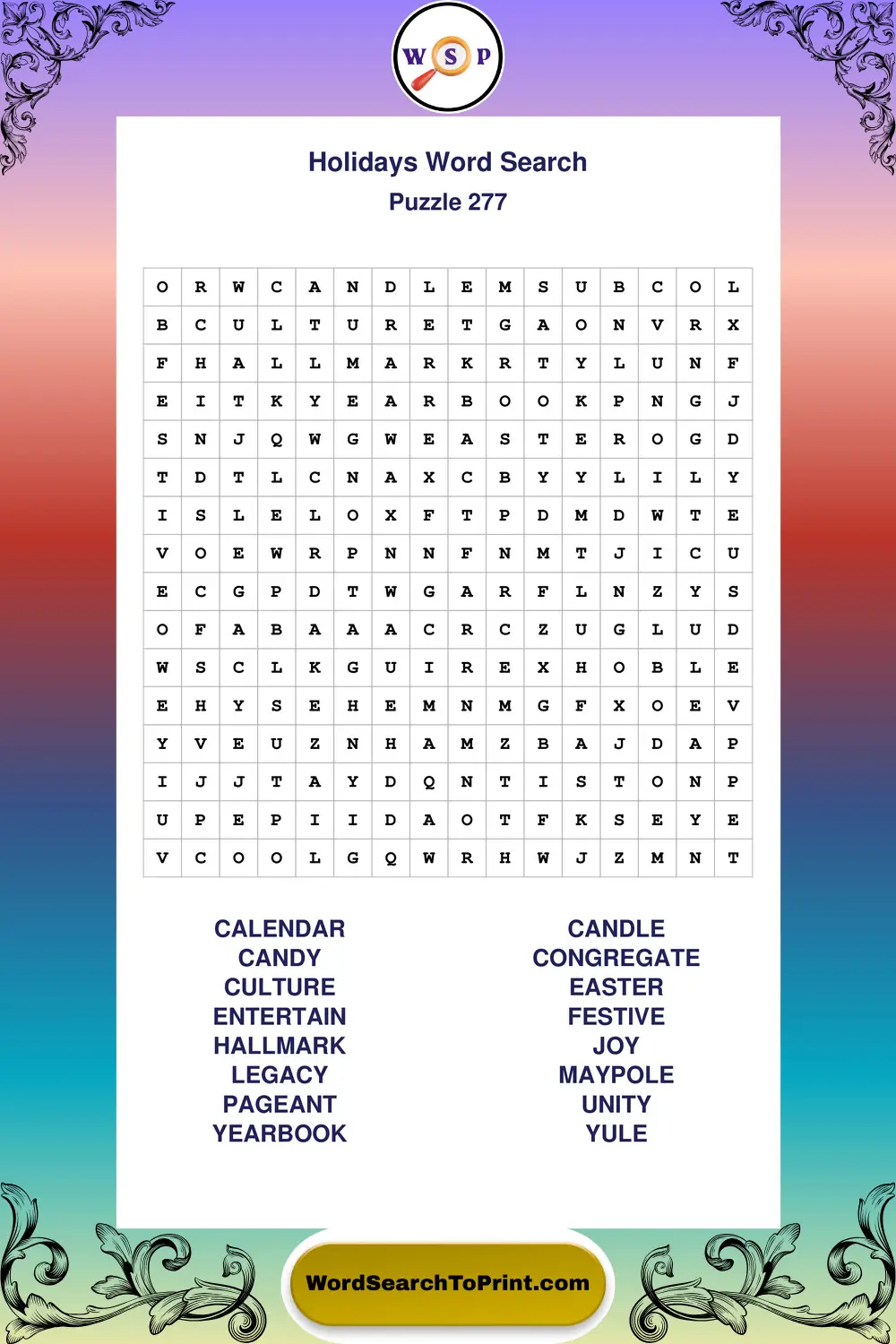 Holidays Word Search Puzzle 277