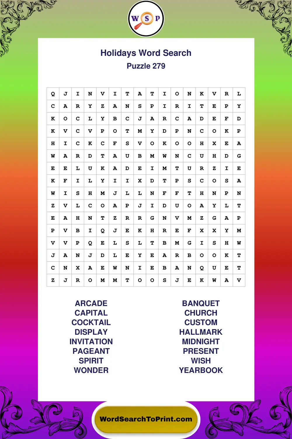 Holidays Word Search Puzzle 279