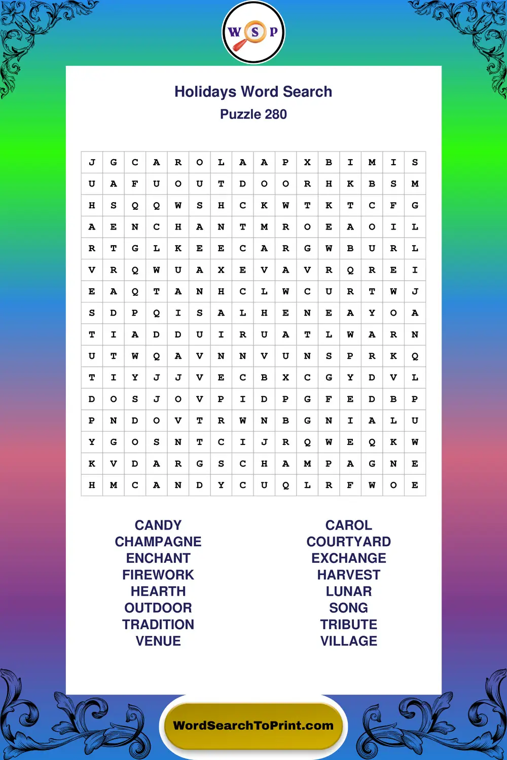 Holidays Word Search Puzzle 280
