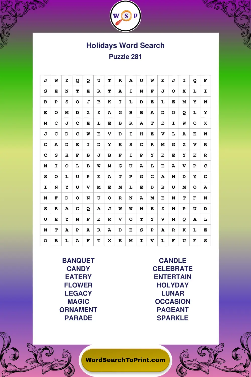 Holidays Word Search Puzzle 281