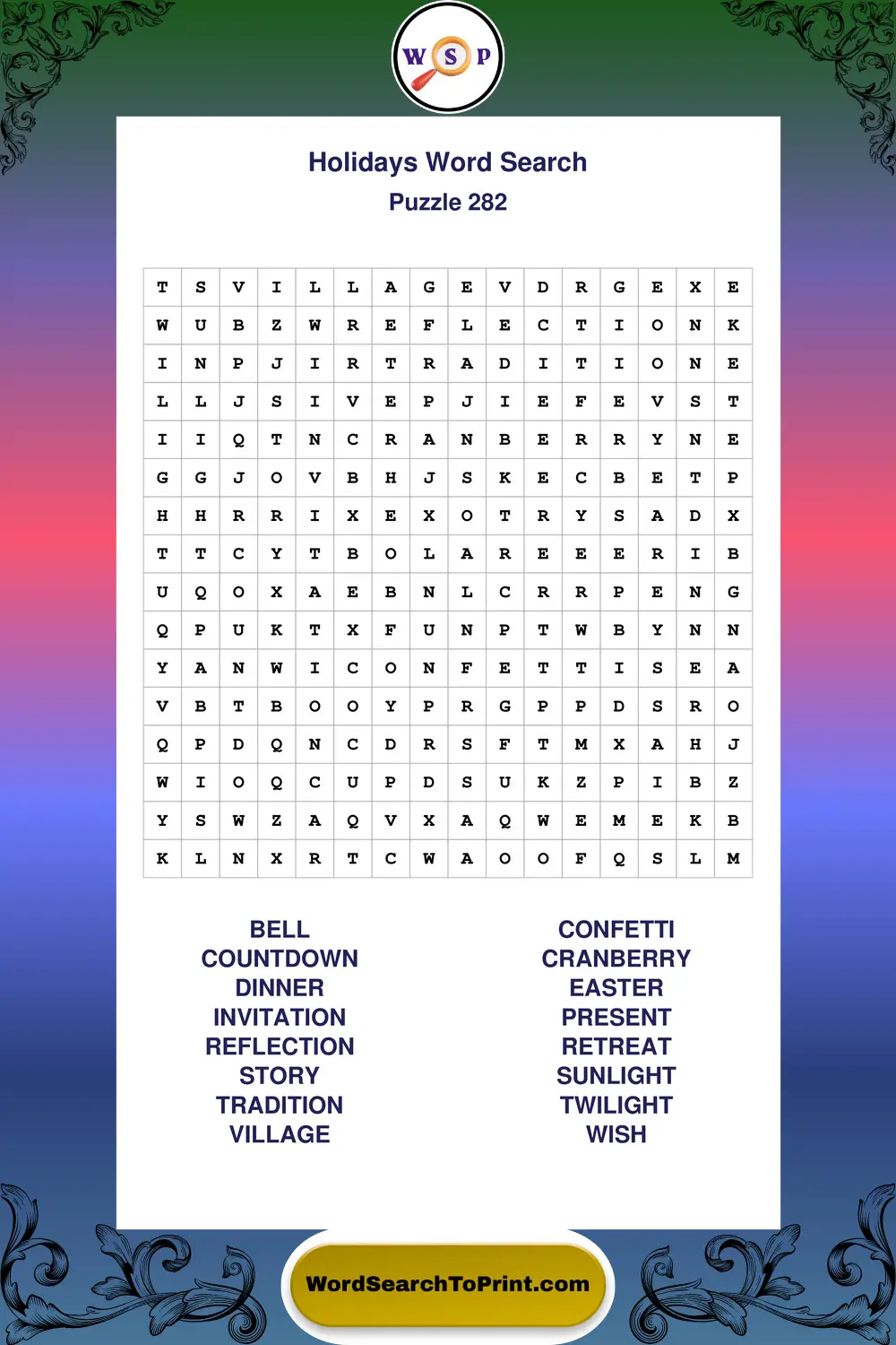 Holidays Word Search Puzzle 282