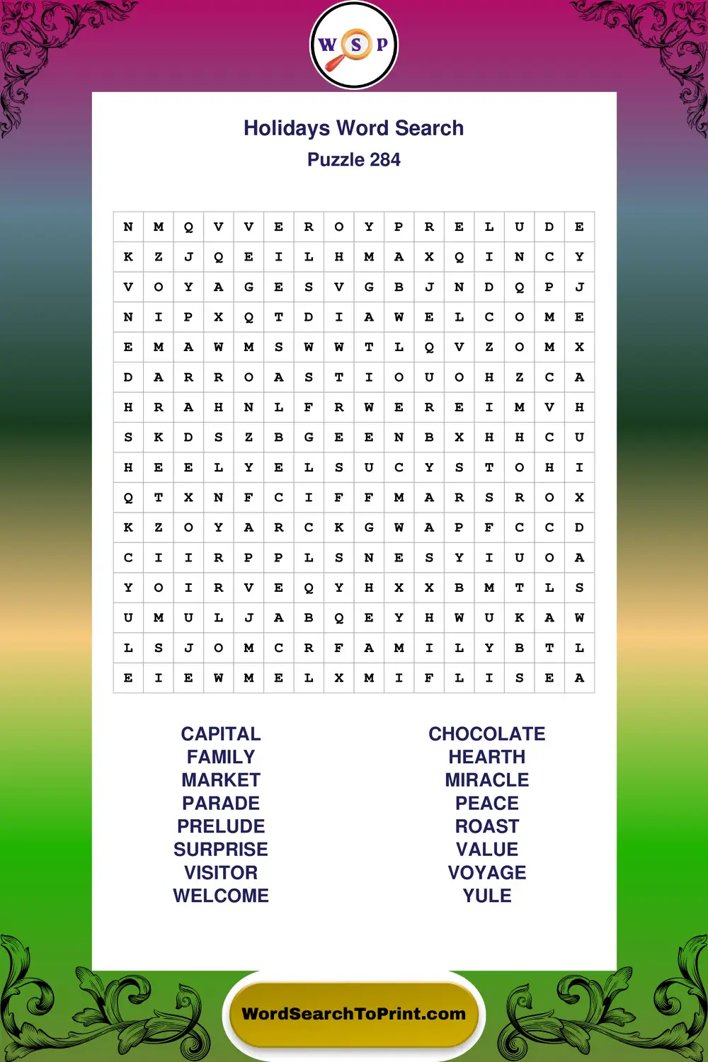 Holidays Word Search Puzzle 284