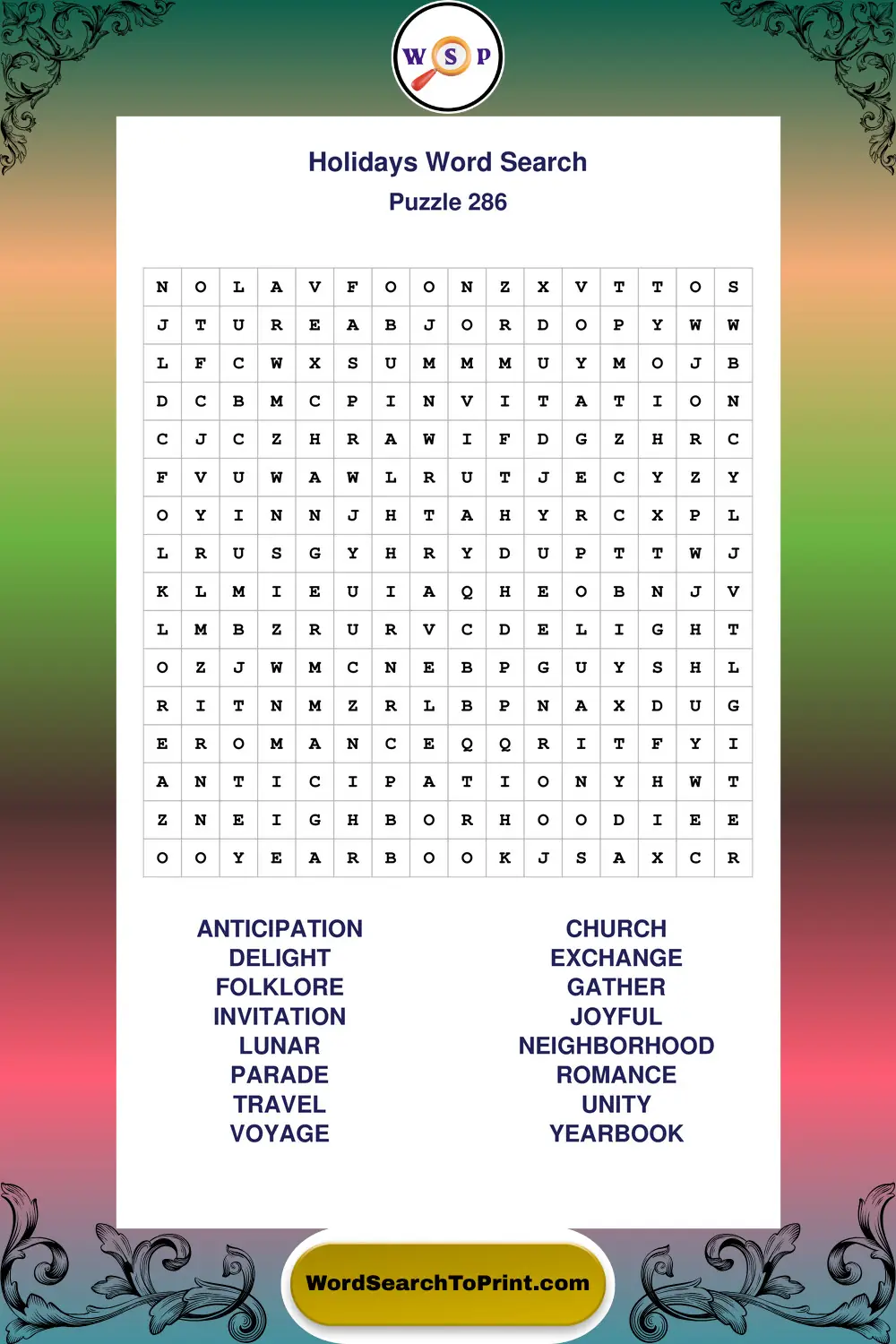 Holidays Word Search Puzzle 286