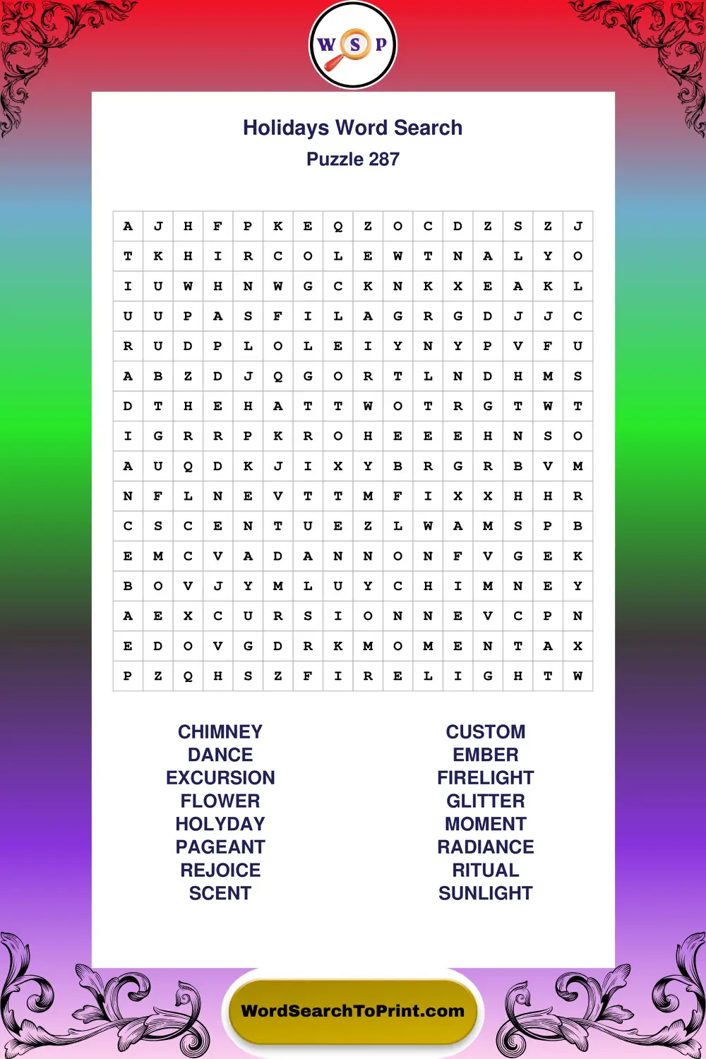 Holidays Word Search Puzzle 287