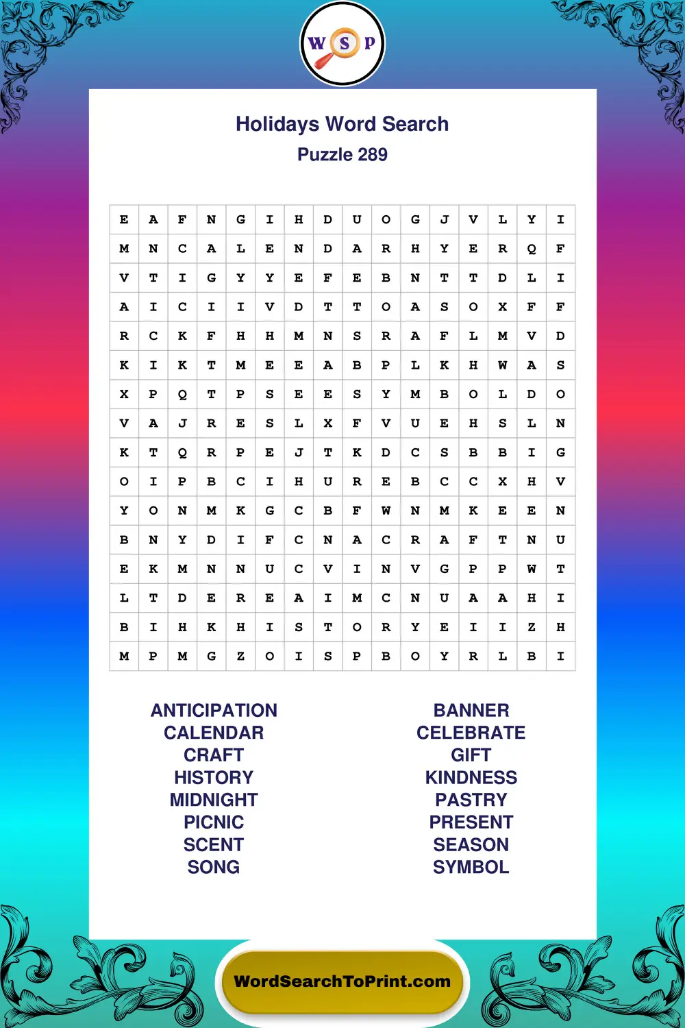 Holidays Word Search Puzzle 289