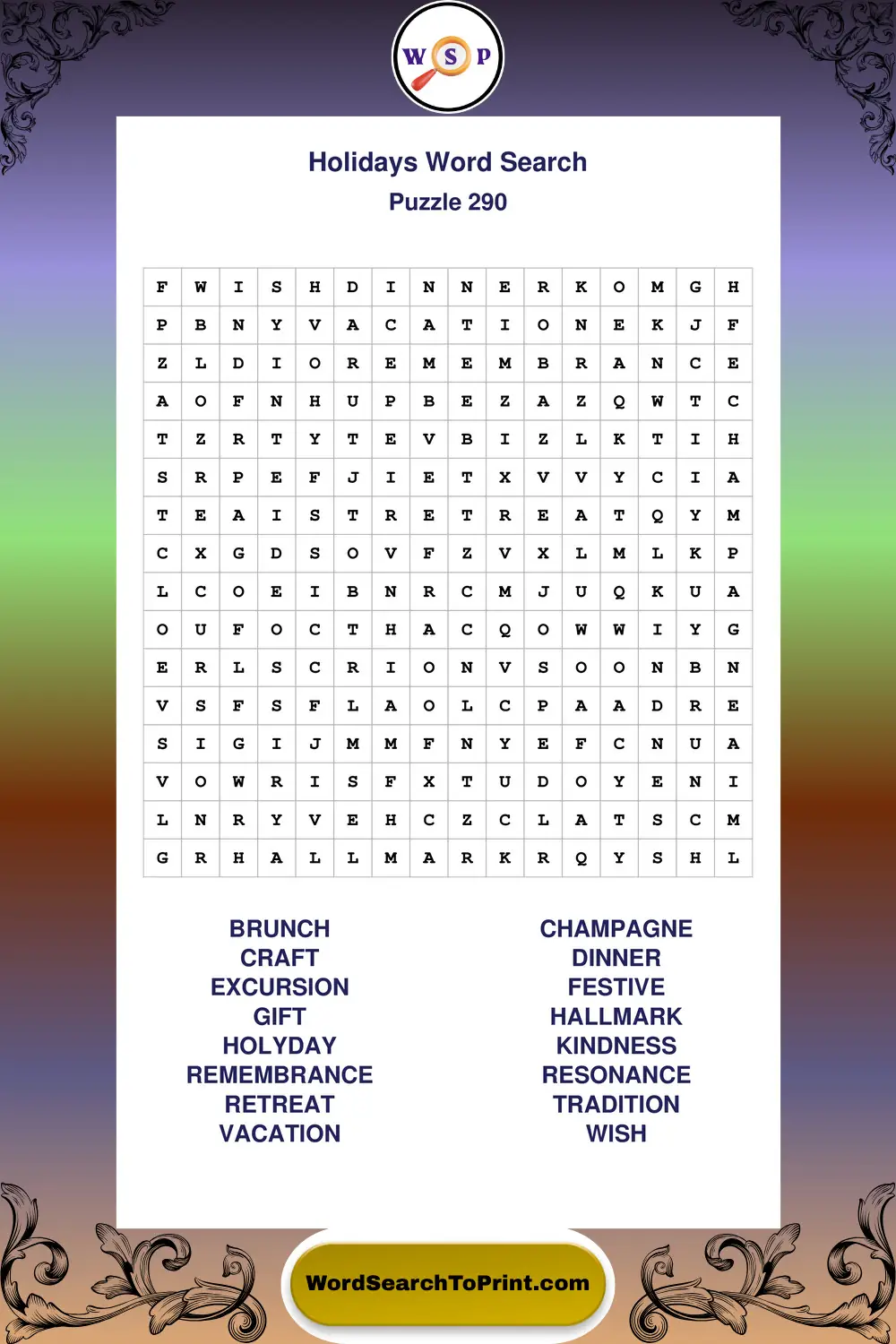 Holidays Word Search Puzzle 290