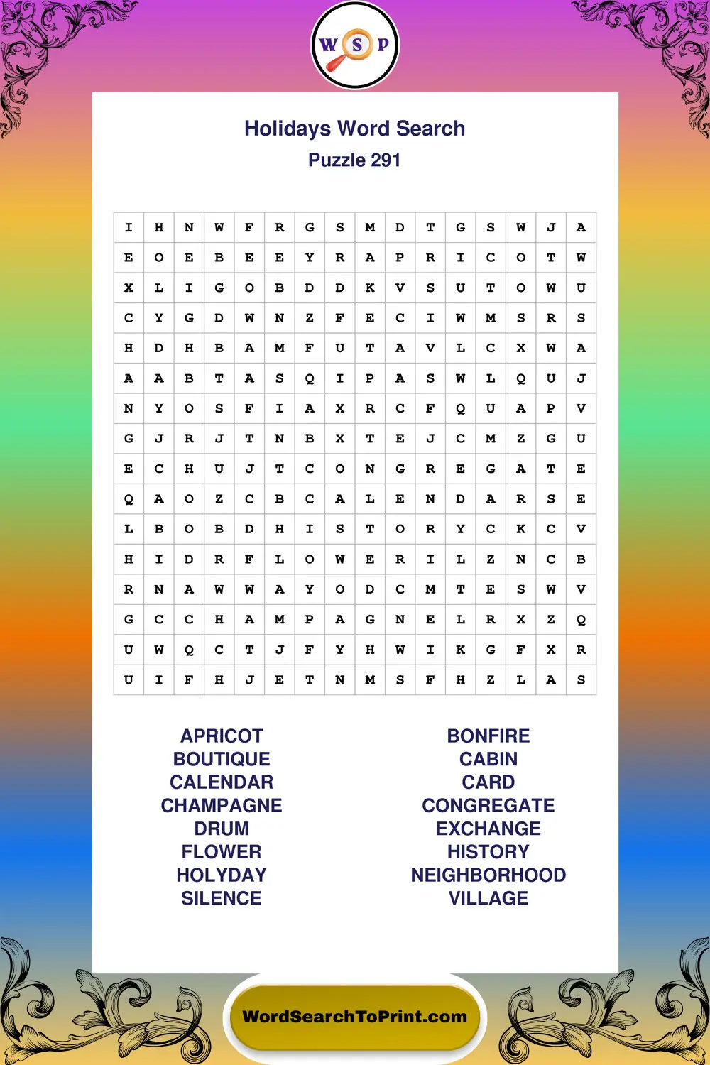 Holidays Word Search Puzzle 291