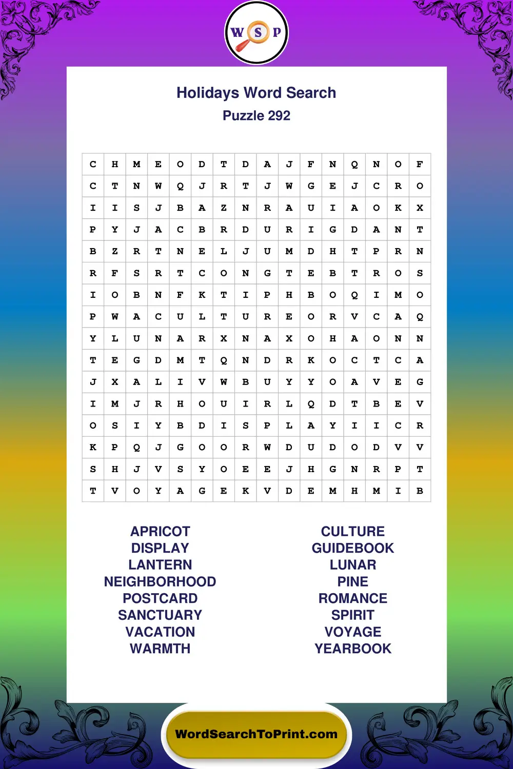 Holidays Word Search Puzzle 292