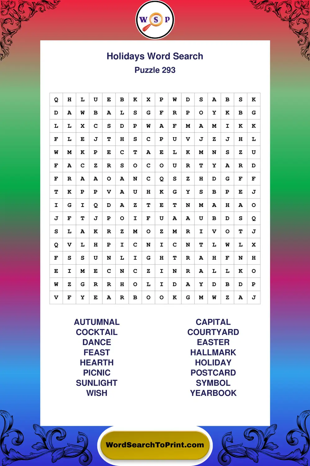 Holidays Word Search Puzzle 293